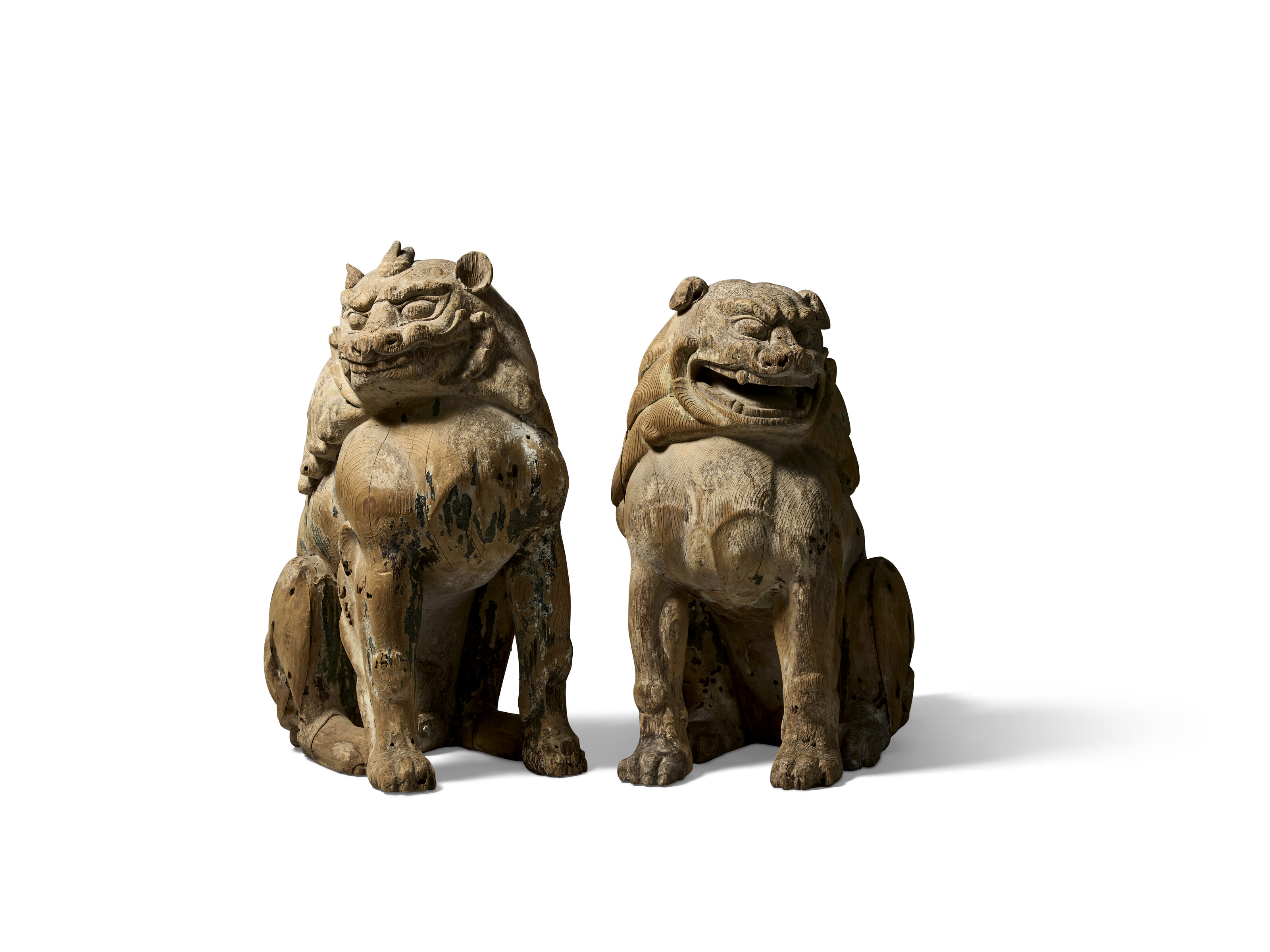 A PAIR OF CARVED WOOD SCULPTURES OF KOMA-INU (LION-DOG), JAPAN