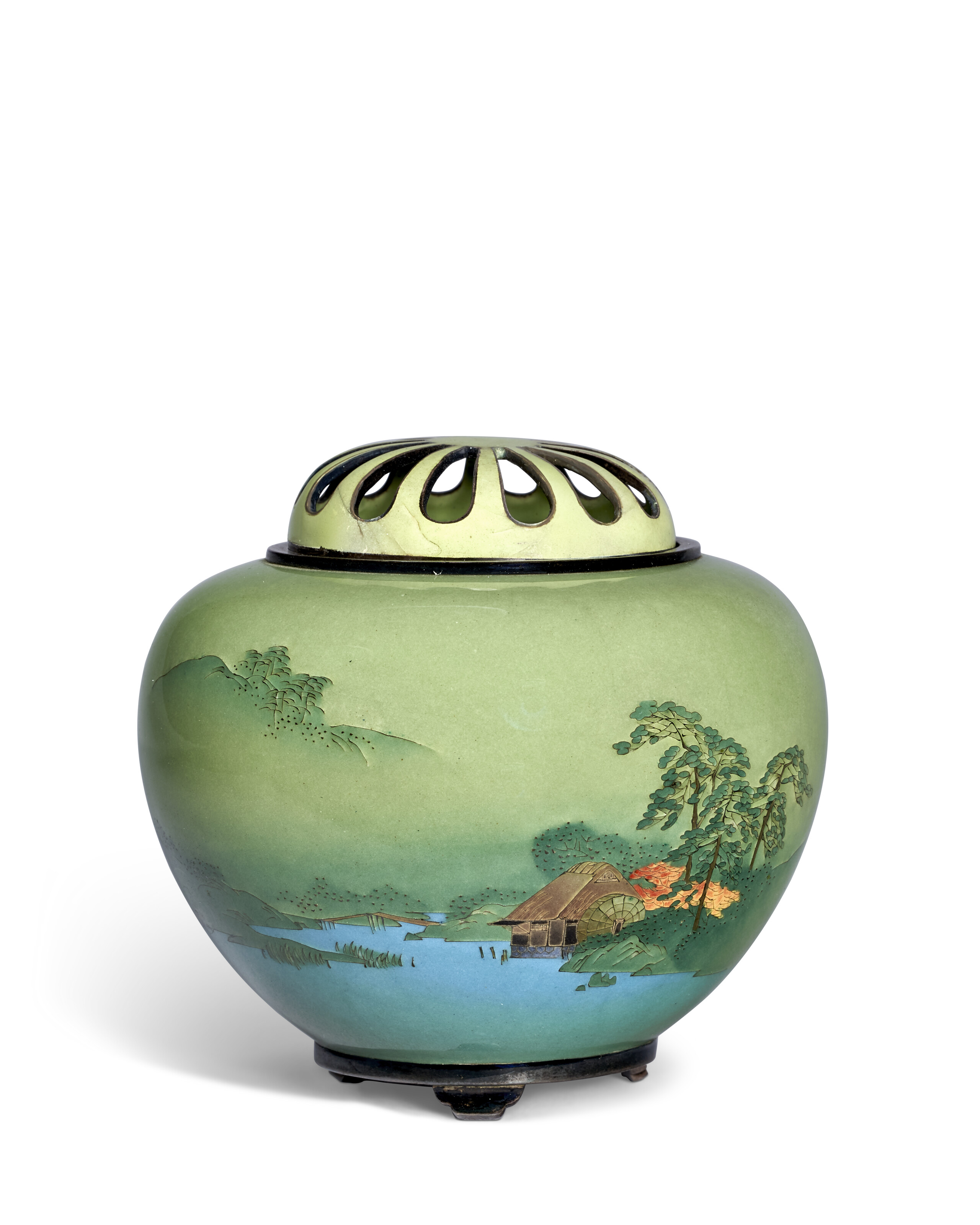A HEXAGONAL SOFT-METAL-INLAID SHIBUICHI AND SHAKUDO VASE