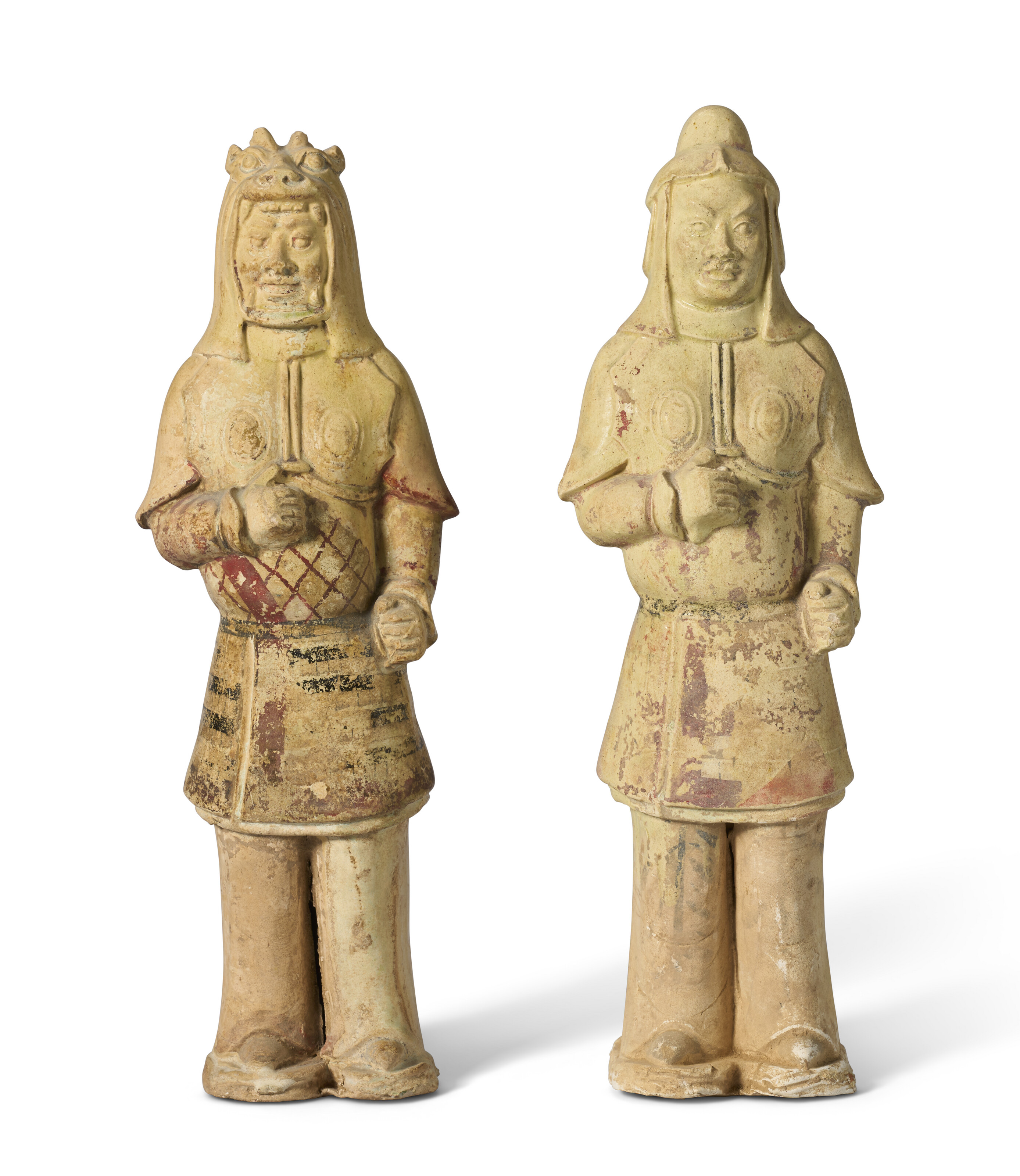 中國隋陶灰釉彩繪武士俑一對, CHINA, SUI DYNASTY (AD 581-618