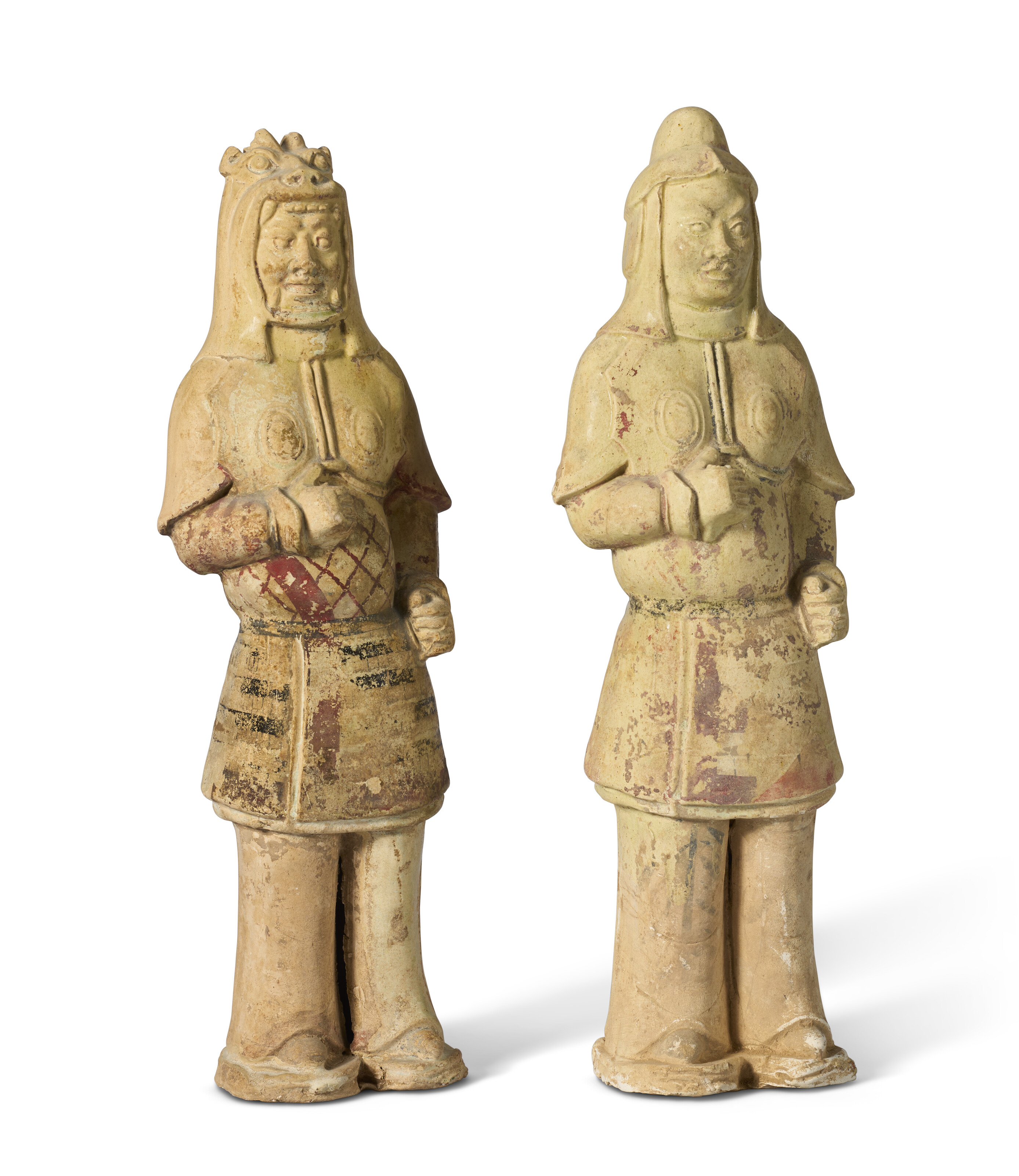 中國隋陶灰釉彩繪武士俑一對, CHINA, SUI DYNASTY (AD 581-618