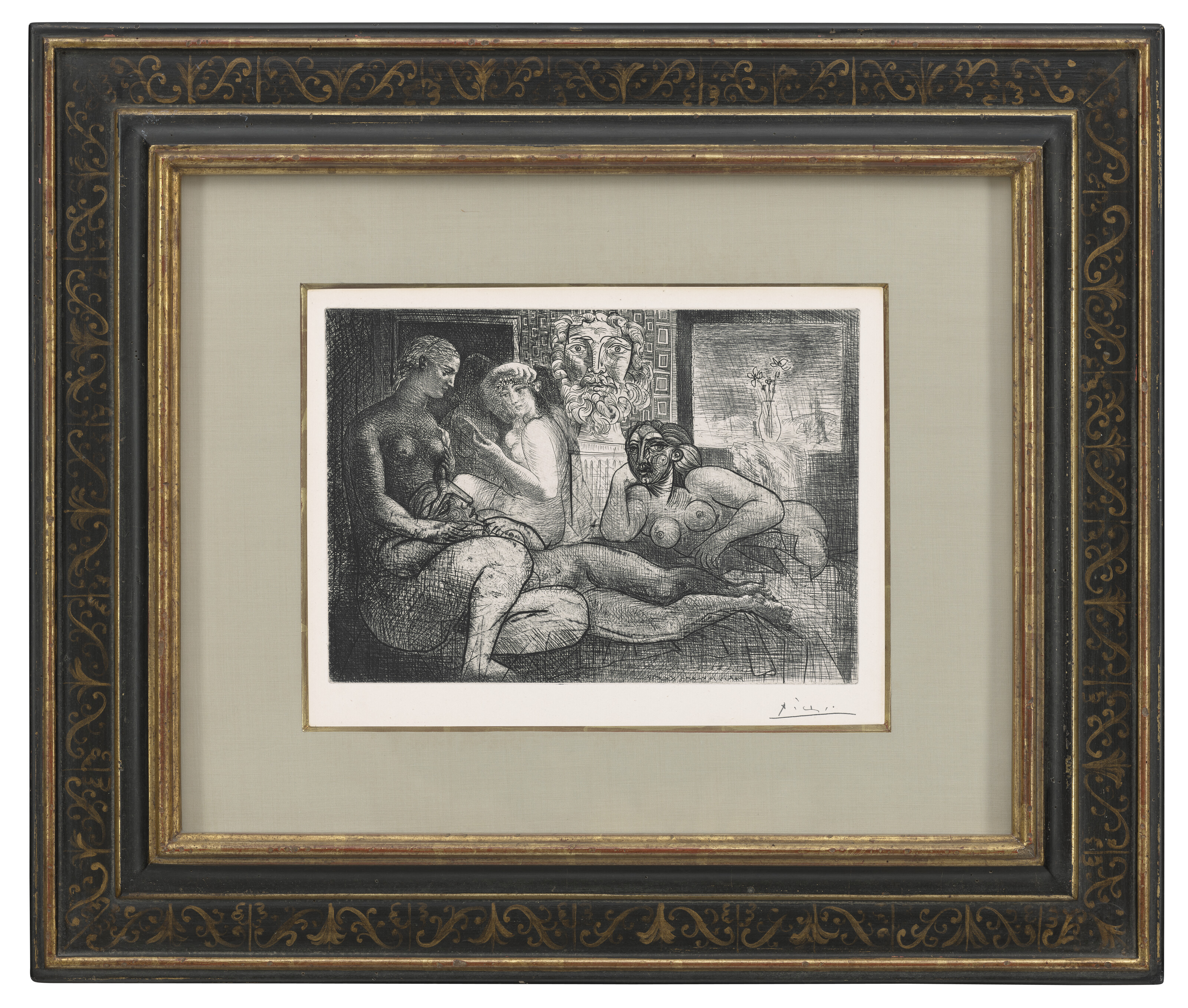 PABLO PICASSO (1881-1973), Quatre femmes nues et tête sculptée