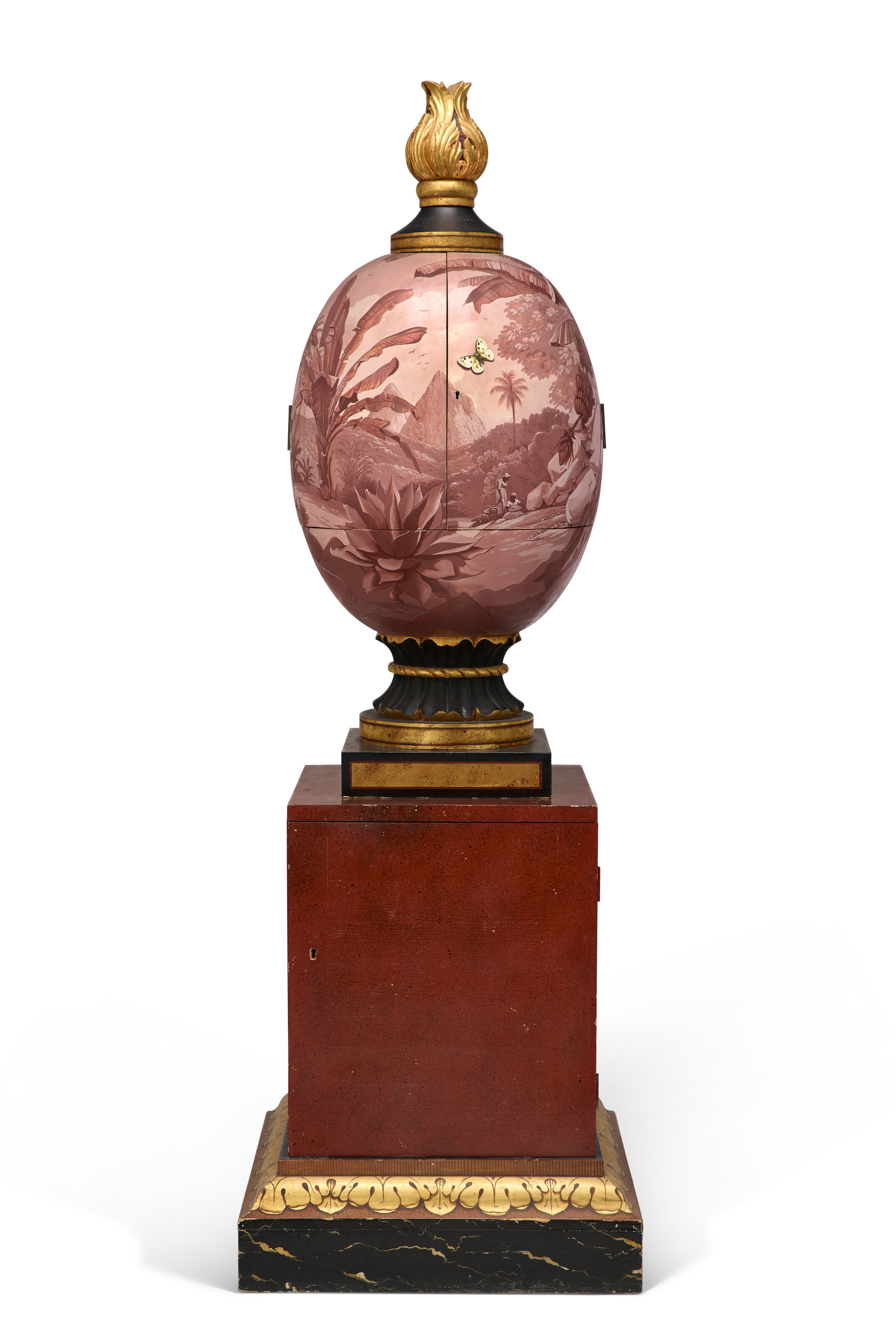 A POLYCHROME-PAINTED AND PARCEL-GILT COCKTAIL CABINET AND