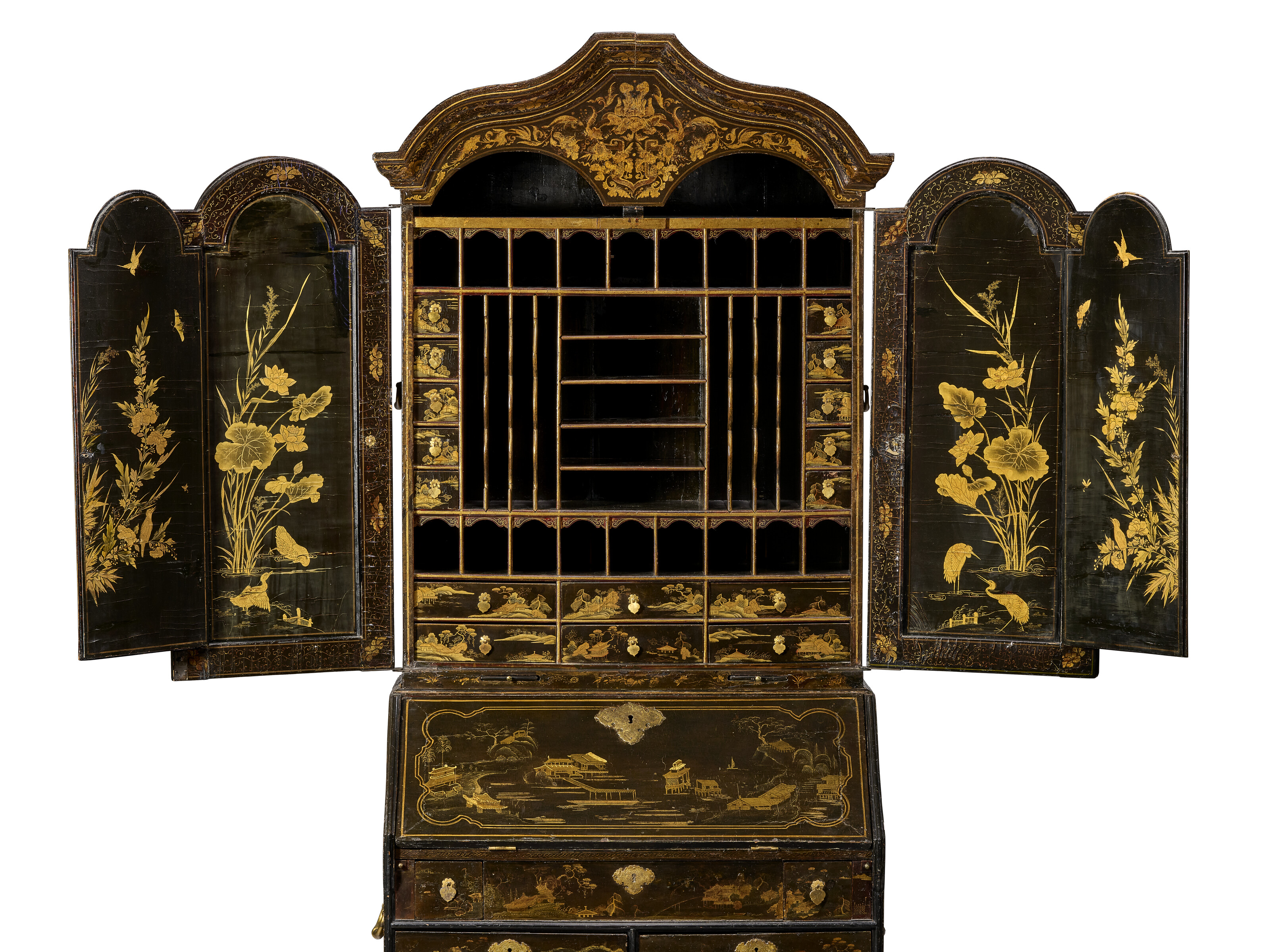 A CHINESE EXPORT BLACK AND GILT LACQUER BUREAU-CABINET, CIRCA 1760