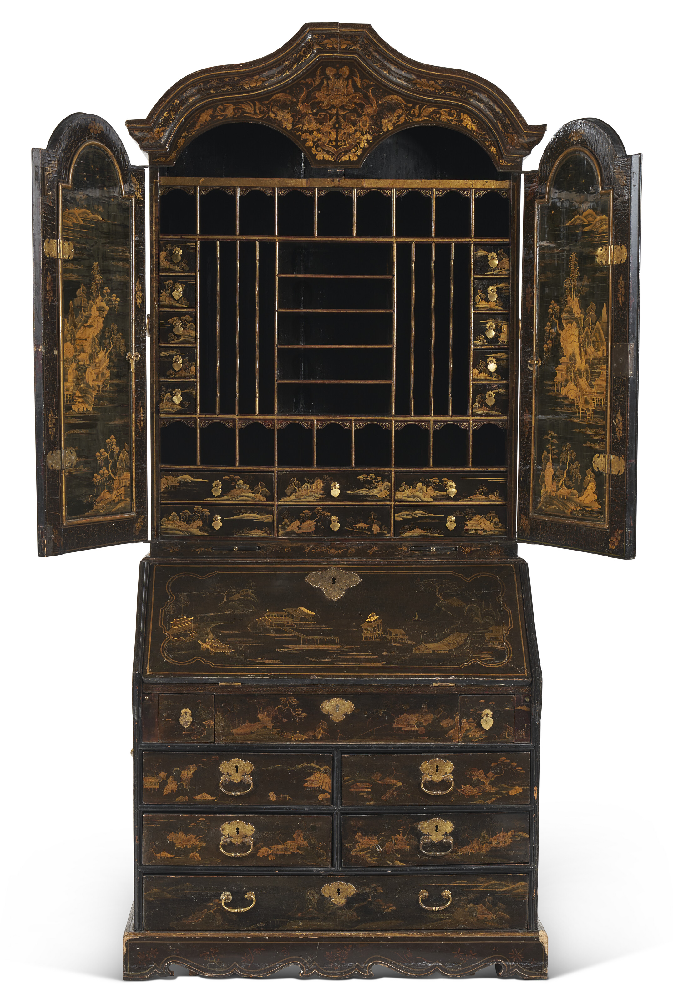 A CHINESE EXPORT BLACK AND GILT LACQUER BUREAU-CABINET, CIRCA 1760