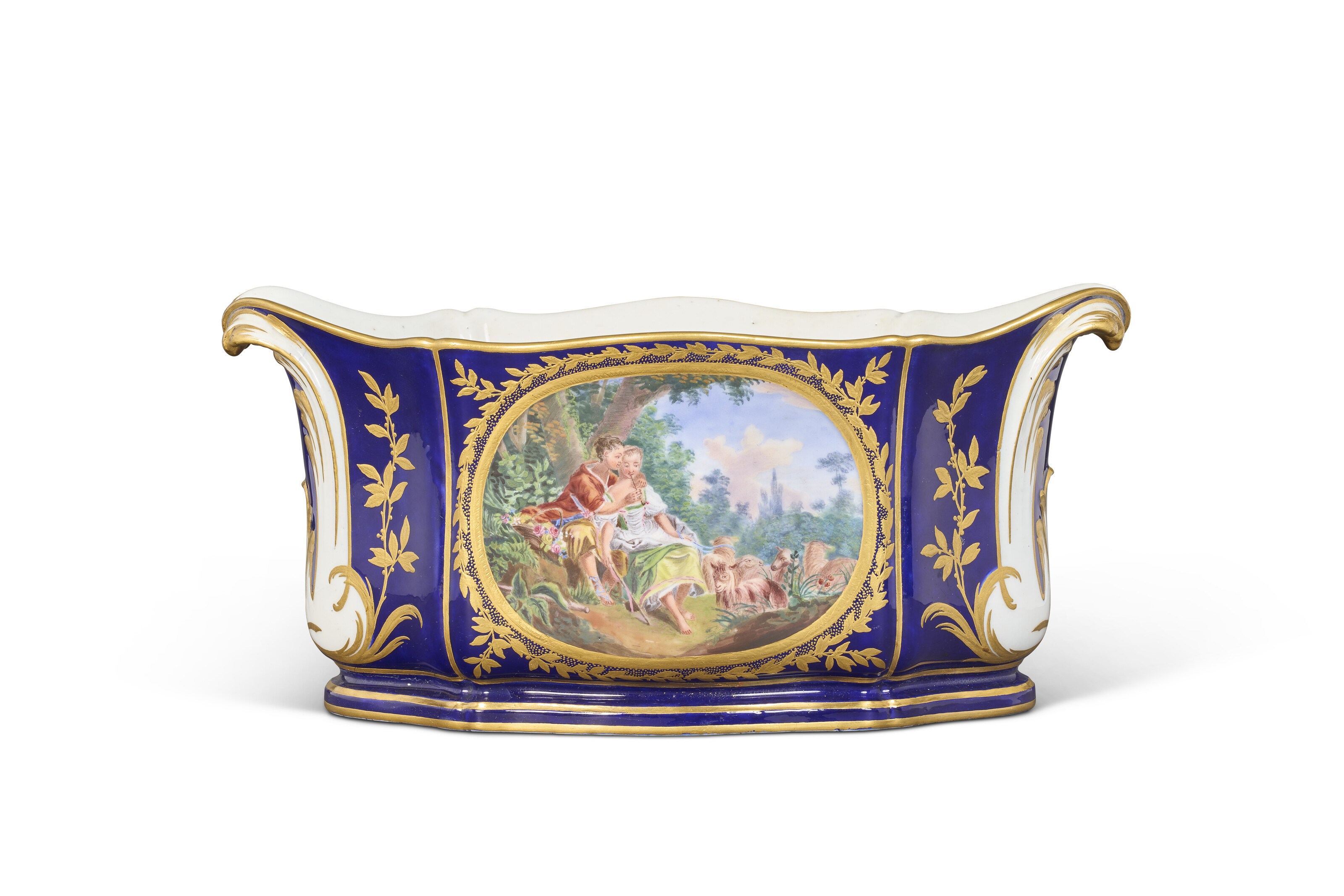 A SEVRES PORCELAIN 'BLEU NOUVEAU' OVAL FLOWER VASE (CUVETTE A