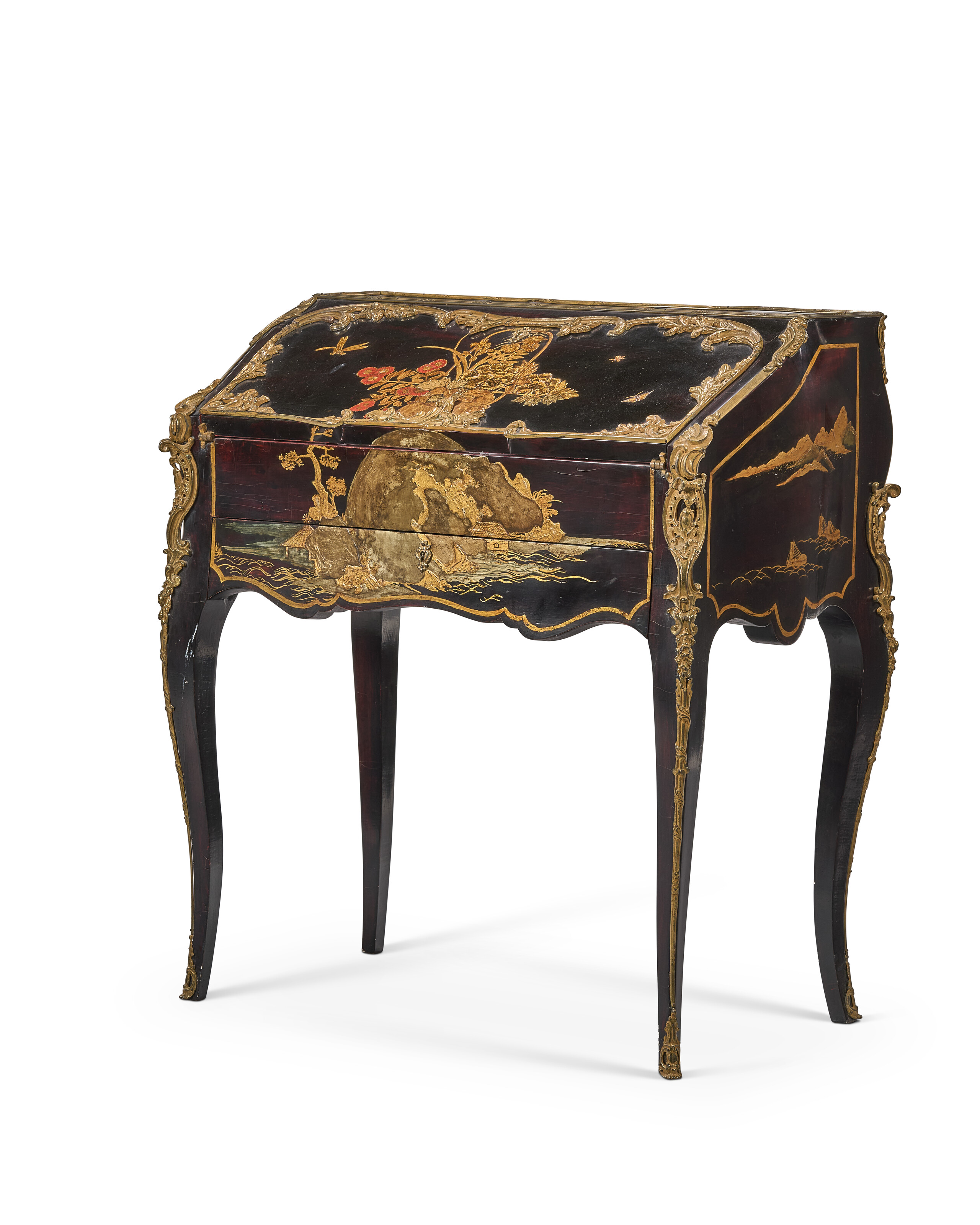 A LOUIS XV STYLE GILT-METAL-MOUNTED AND 'JAPANNED' BUREAU EN PENTE, EARLY  20TH CENTURY | Christie's, image size:2560x3200