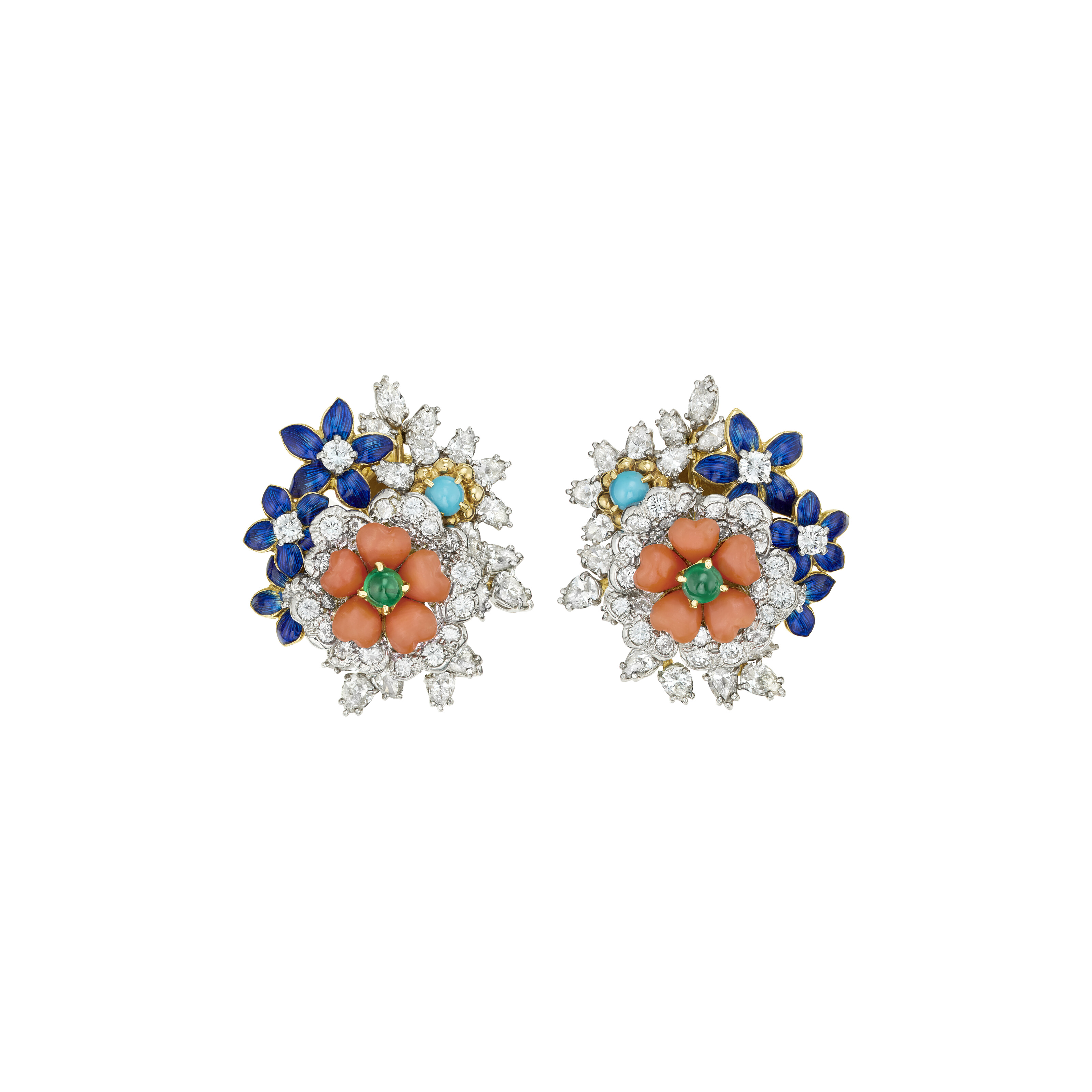 Tiffany and Co., a pair of Donald Claflin multi-gem and diamond flower earrings, sold for $44,100 on 2 April 2025 at Christie's Online