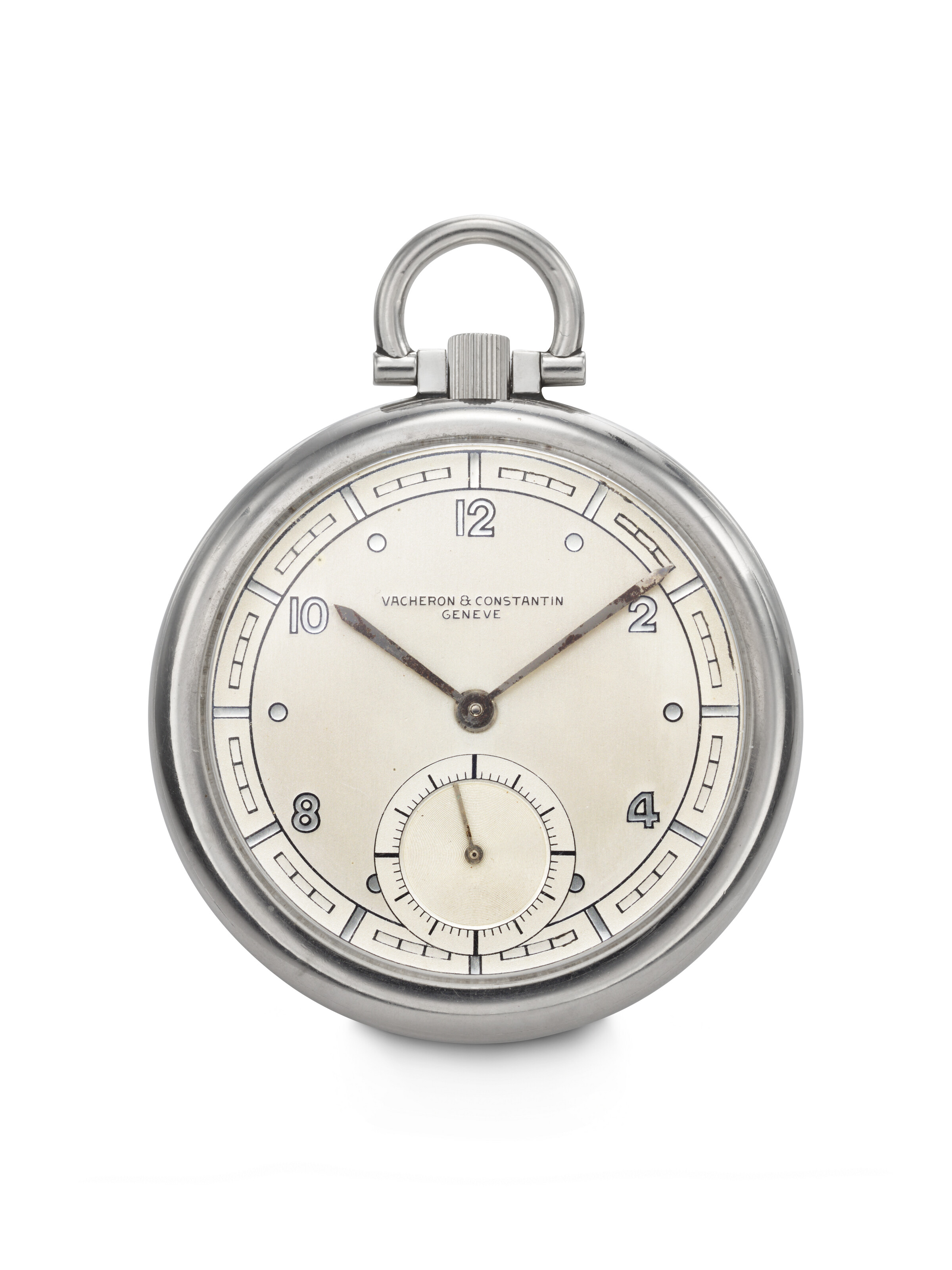 Vacheron Constantin VACHERON CONSTANTIN, HIGHLY RARE AND ATTRACTIVE STAINLESS STEEL OPEN FACE WATCH WITH TWO-TONE "SECTOR" DIAL