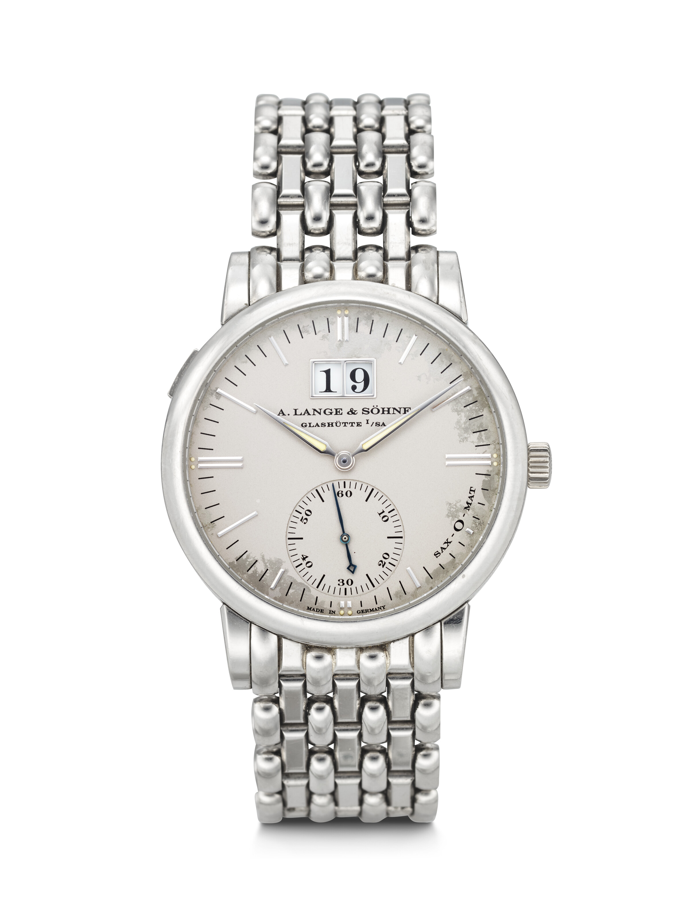 A. LANGE SOHNE HEAVY PLATINUM SAXONIA LANGEMATIC WITH OUTSIZED DATE ZERO RESET SECONDS AND