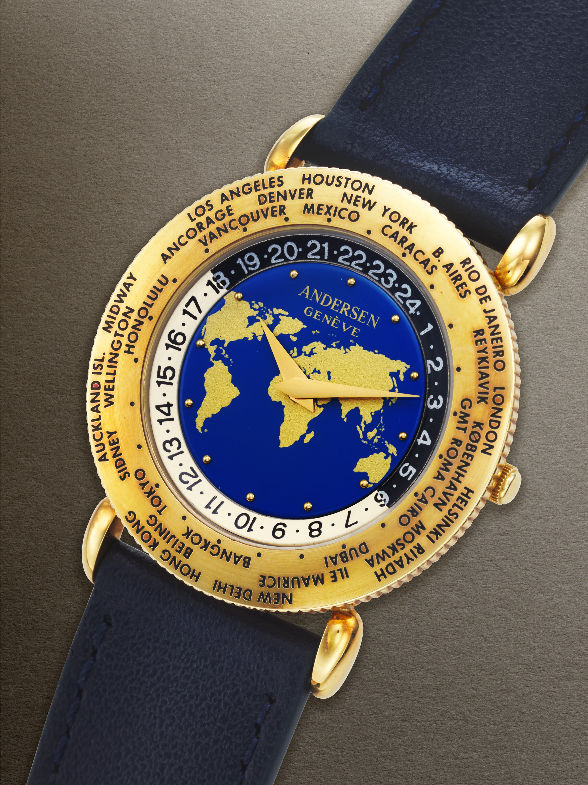 ANDERSEN GENÈVE, YELLOW GOLD WORLD TIME 'COMMUNICATION 24' WITH