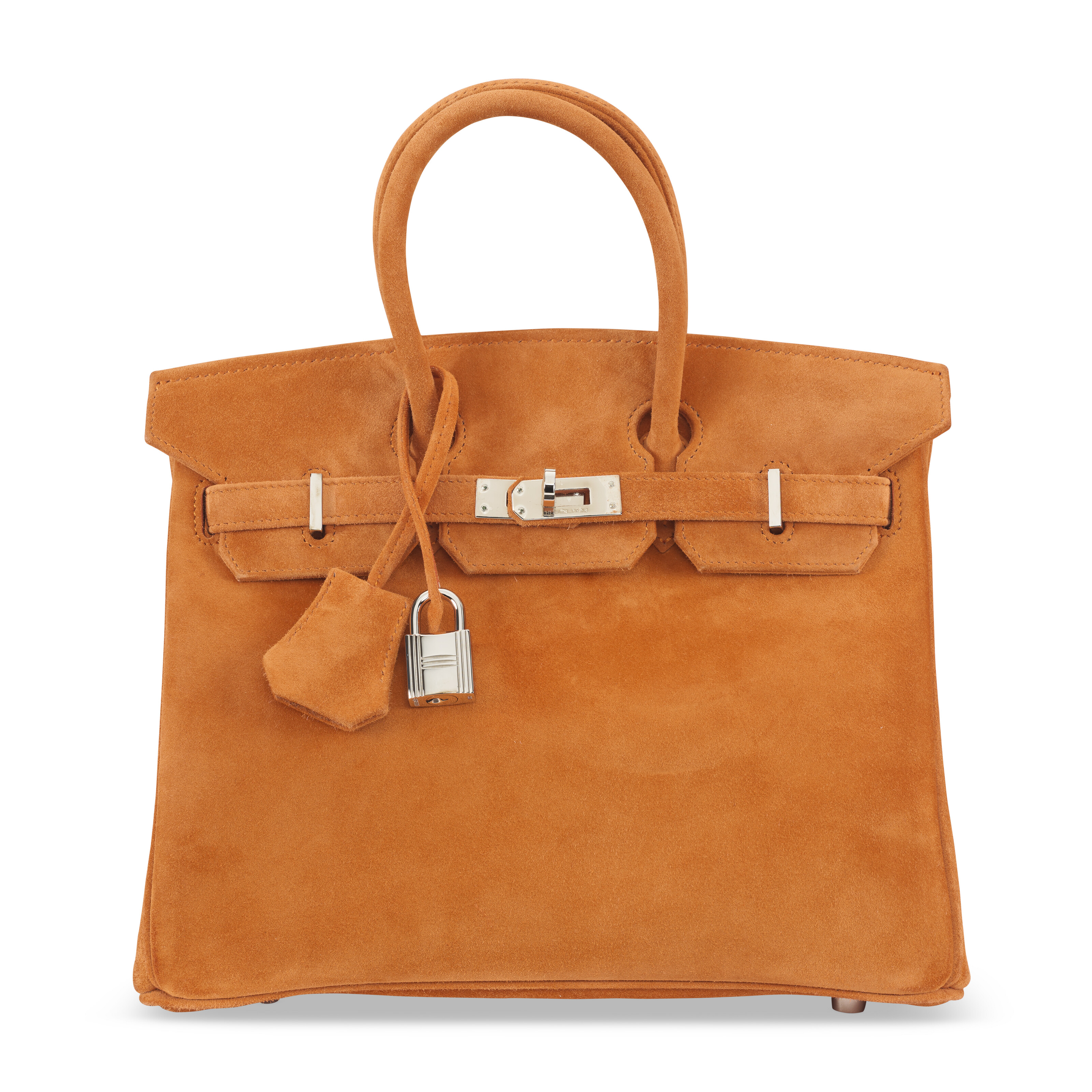 AN ORANGE H VEAU DOBLIS SUEDE BIRKIN 25 WITH PALLADIUM HARDWARE