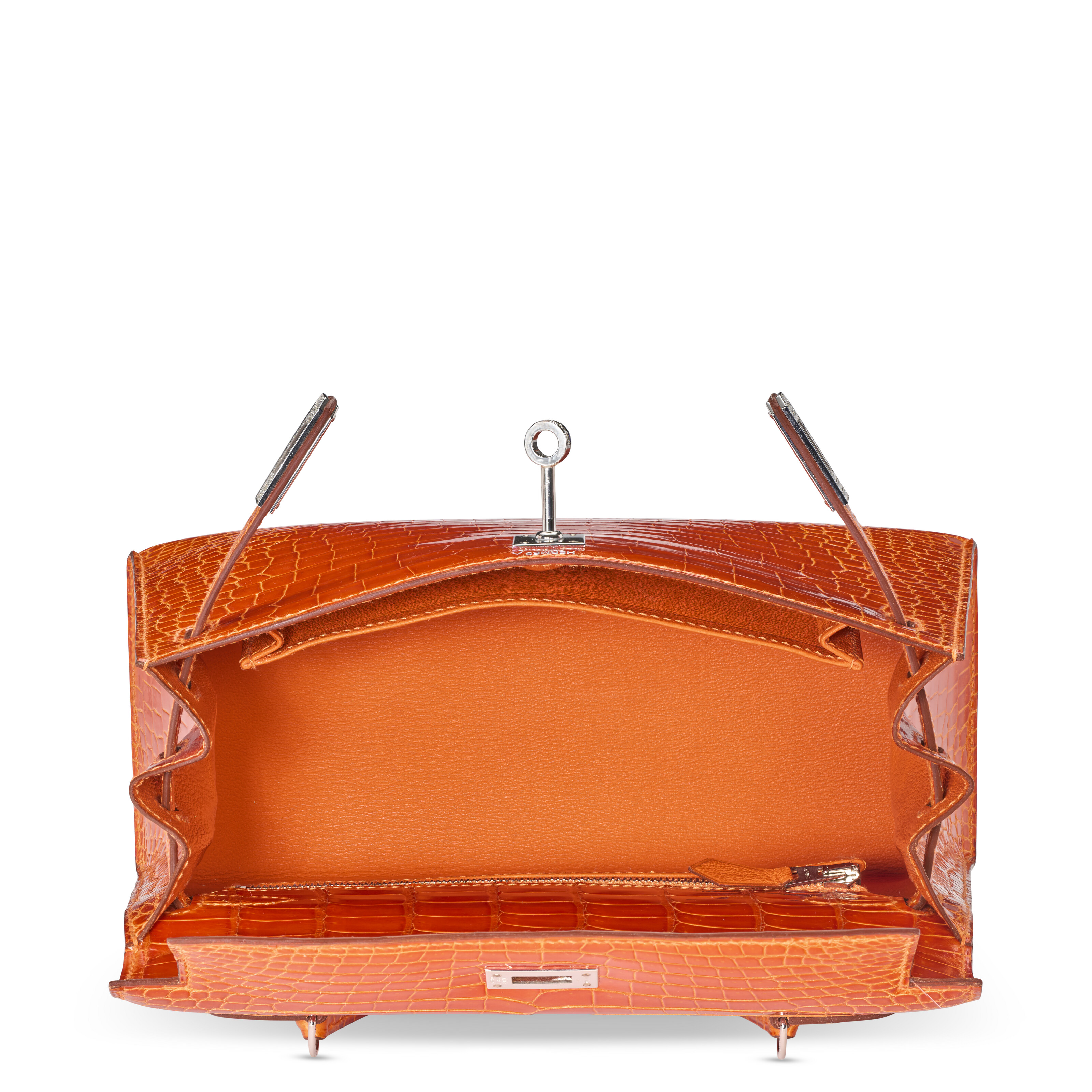 A RARE, EXCEPTIONAL SHINY ORANGE H POROSUS CROCODILE SELLIER KELLY