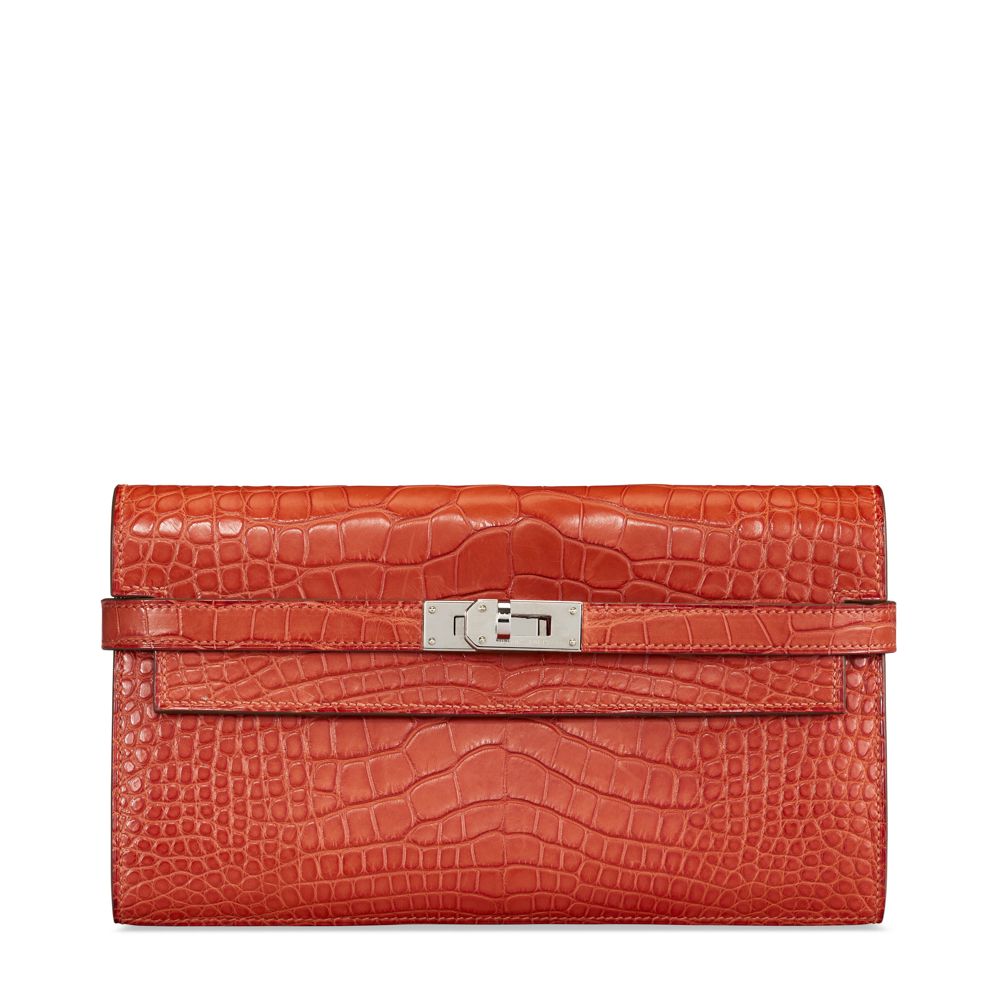 A RARE, EXCEPTIONAL SHINY ORANGE H POROSUS CROCODILE SELLIER KELLY