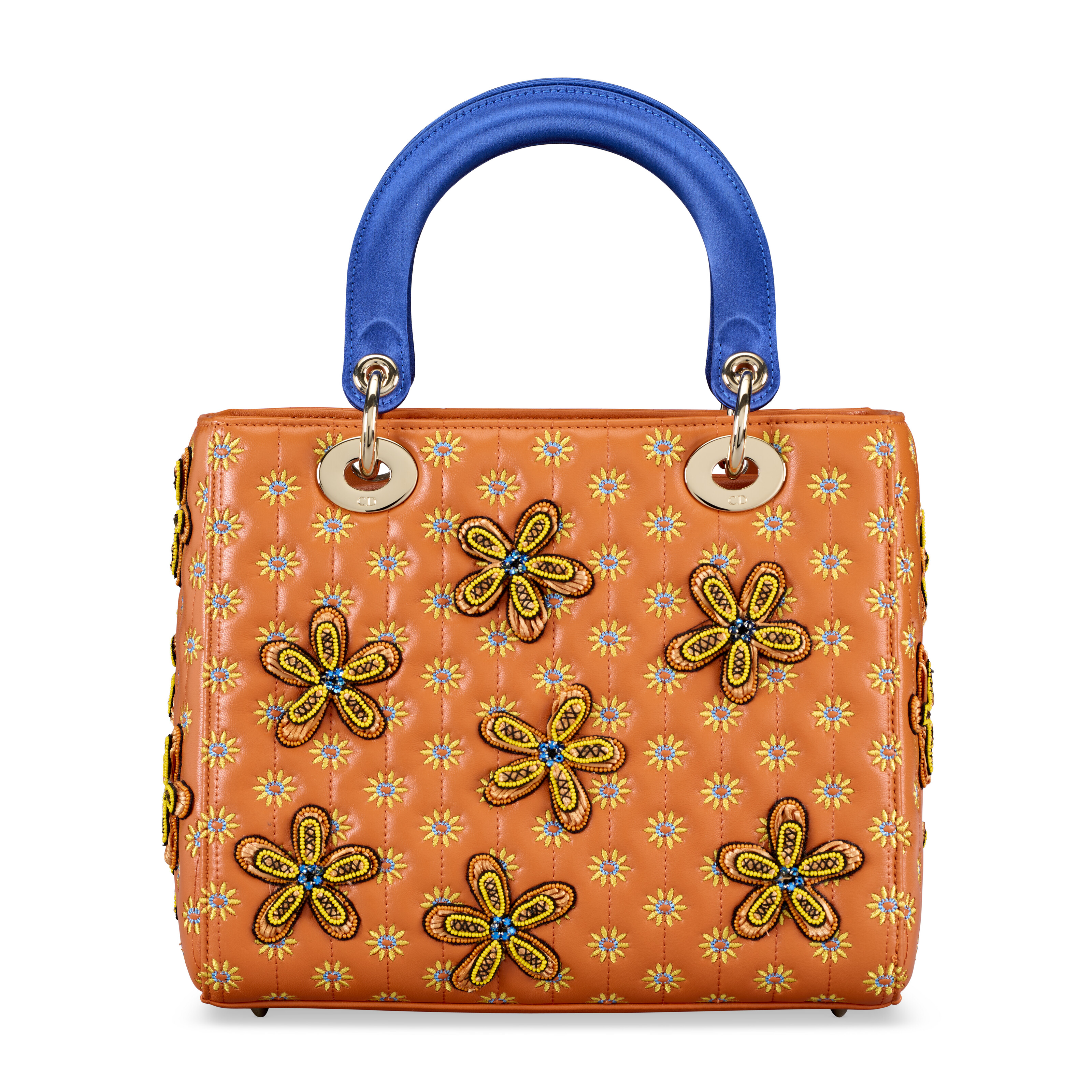 A LIMITED EDITION ORANGE, BLUE & YELLOW EMBROIDERED CALFSKIN