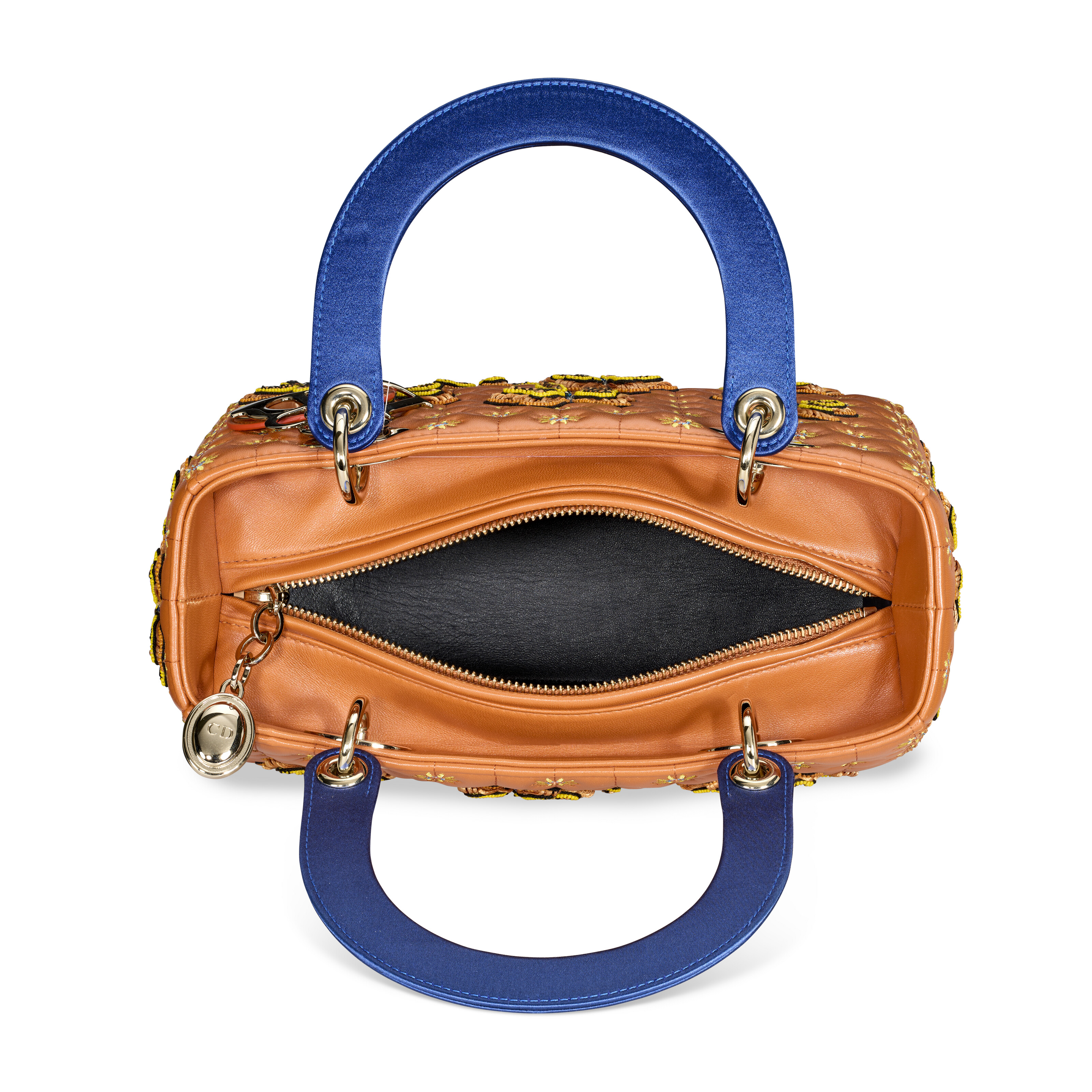 A LIMITED EDITION ORANGE, BLUE & YELLOW EMBROIDERED CALFSKIN