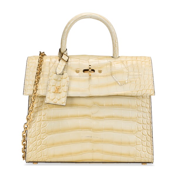 A RUNWAY, SHINY OMBRE CREAM CROCODILE CITY STEAMER ONE HANDLE BAG