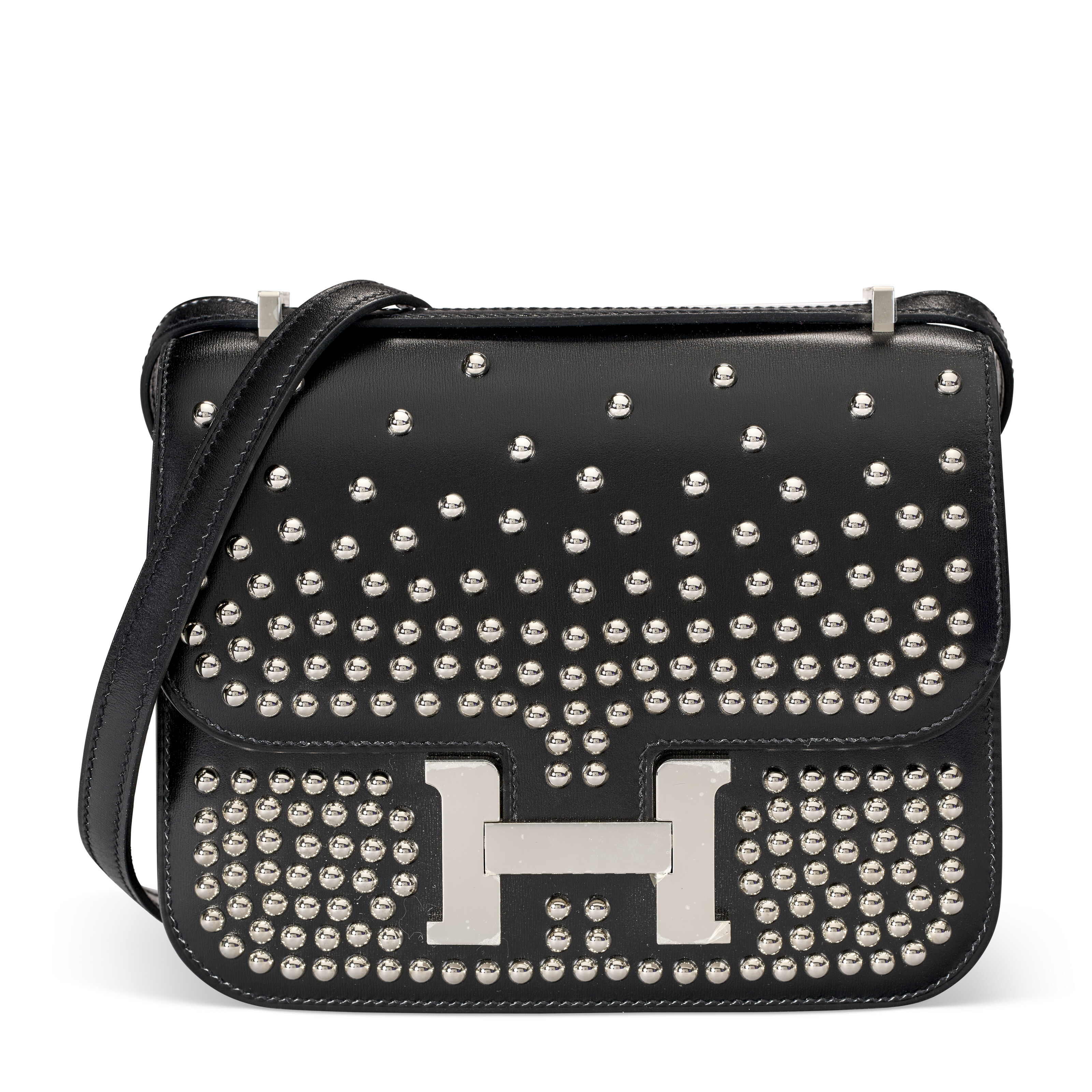 A LIMITED EDITION BLACK CALF BOX LEATHER CLOUTÉ MINI CONSTANCE