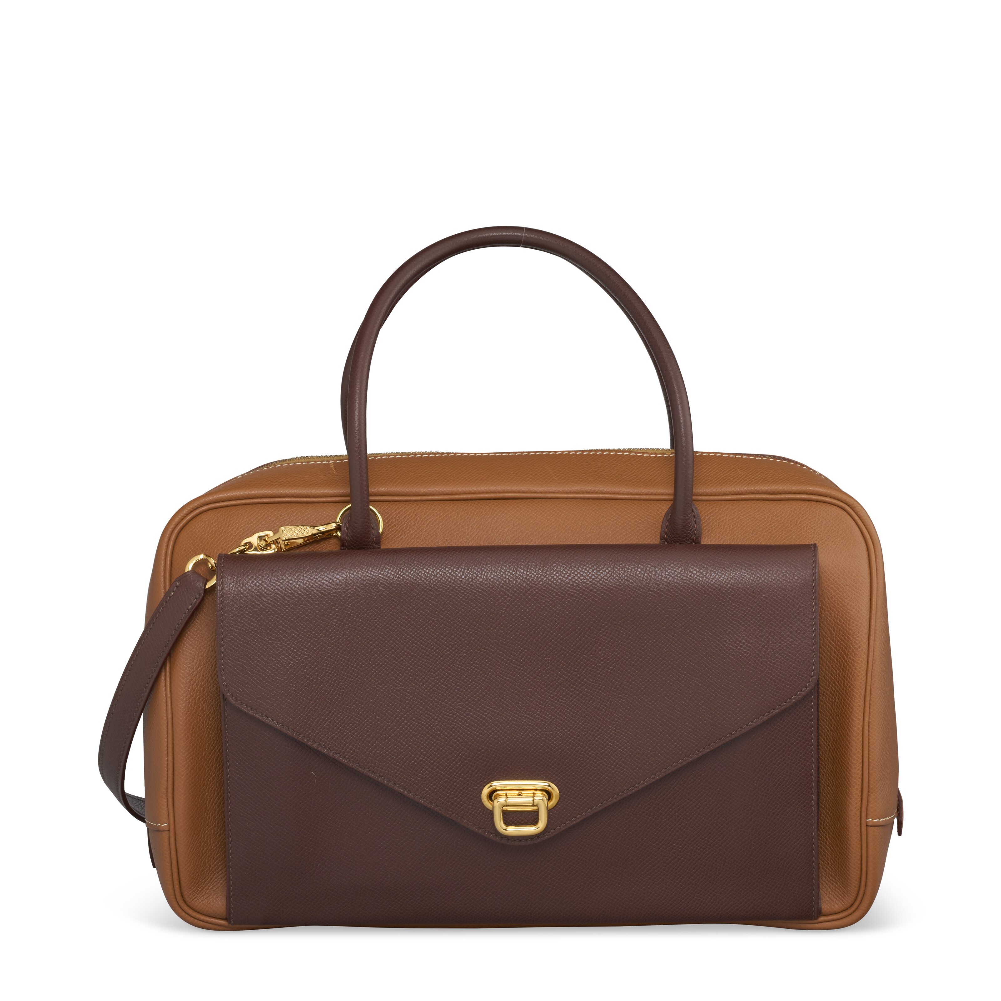 A SET OF TWO: A GOLD AND CHOCOLAT COURCHEVEL LEATHER LORRAINE WITH
