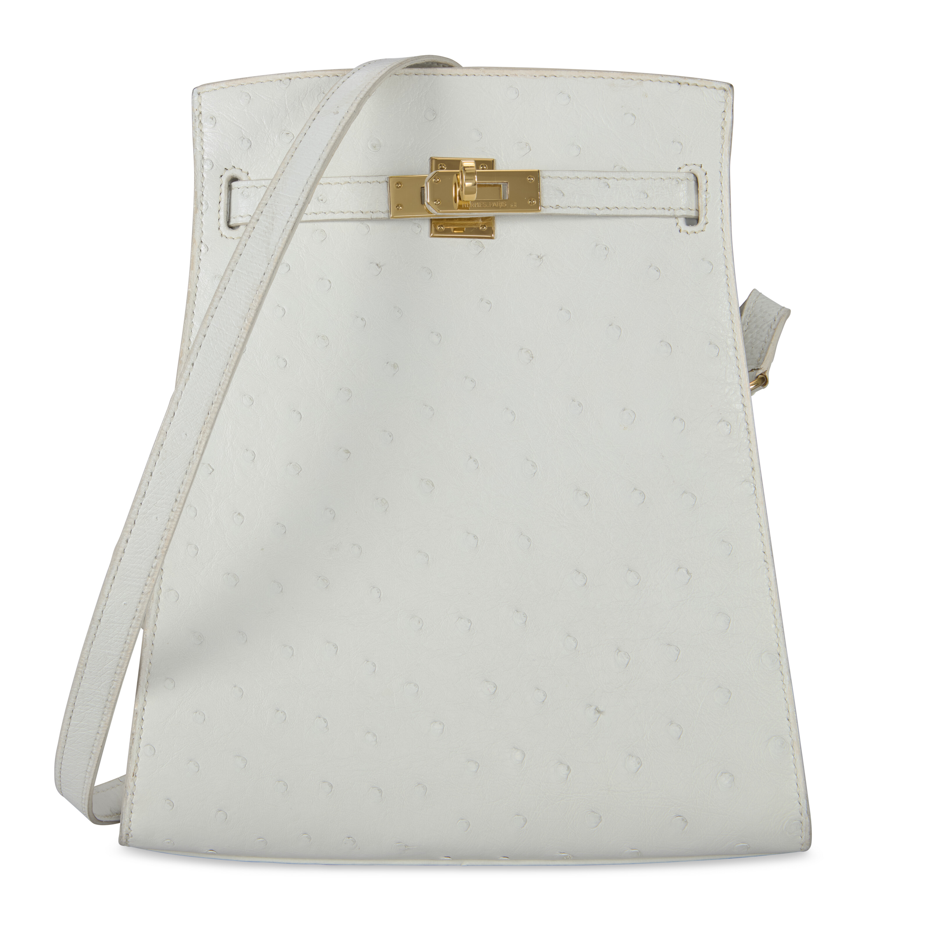 A WHITE OSTRICH KELLY SPORT PM WITH GOLD HARDWARE, HERMÈS, 1996
