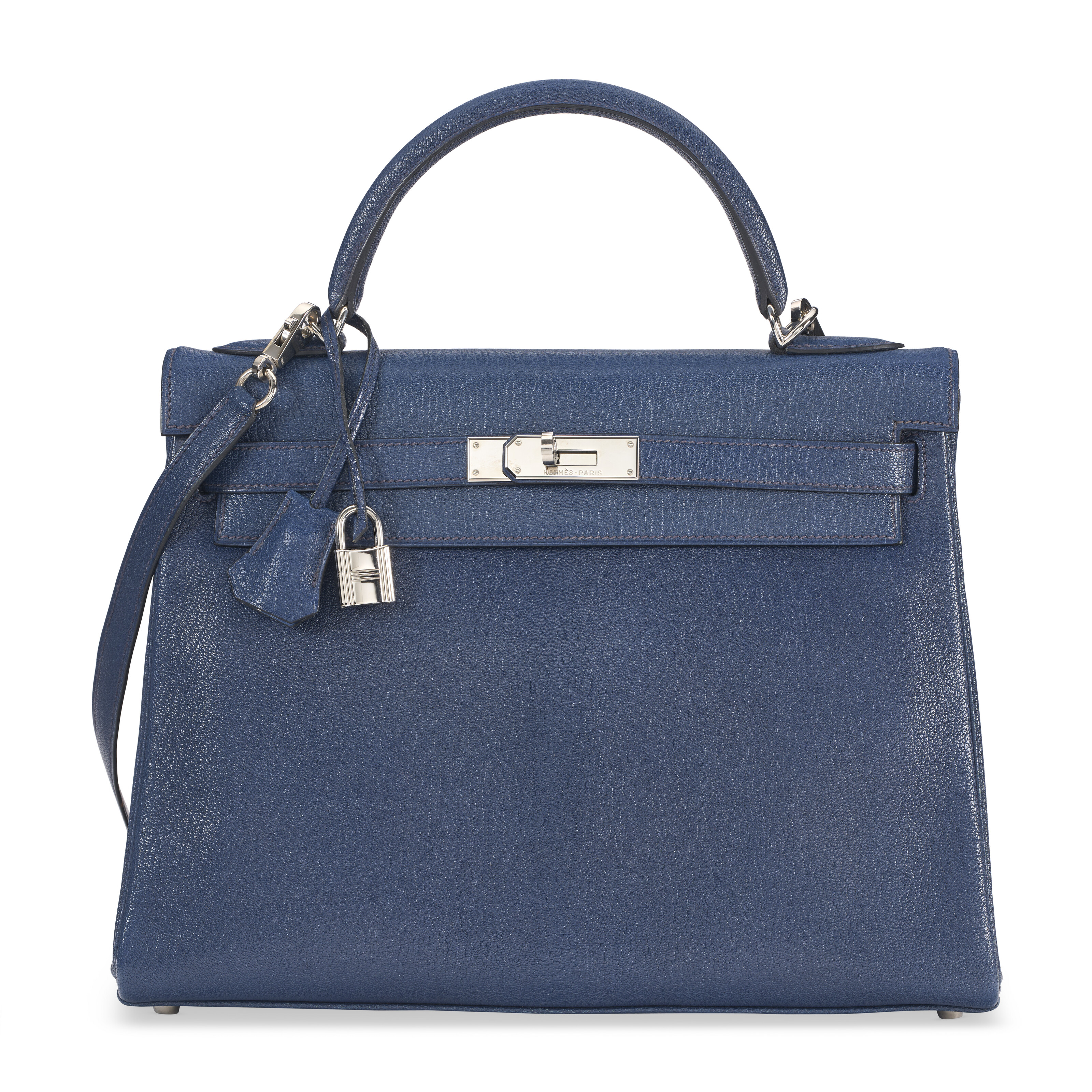 A BLEU SAPHIR CHÈVRE LEATHER RETOURNE KELLY 32 WITH PALLADIUM