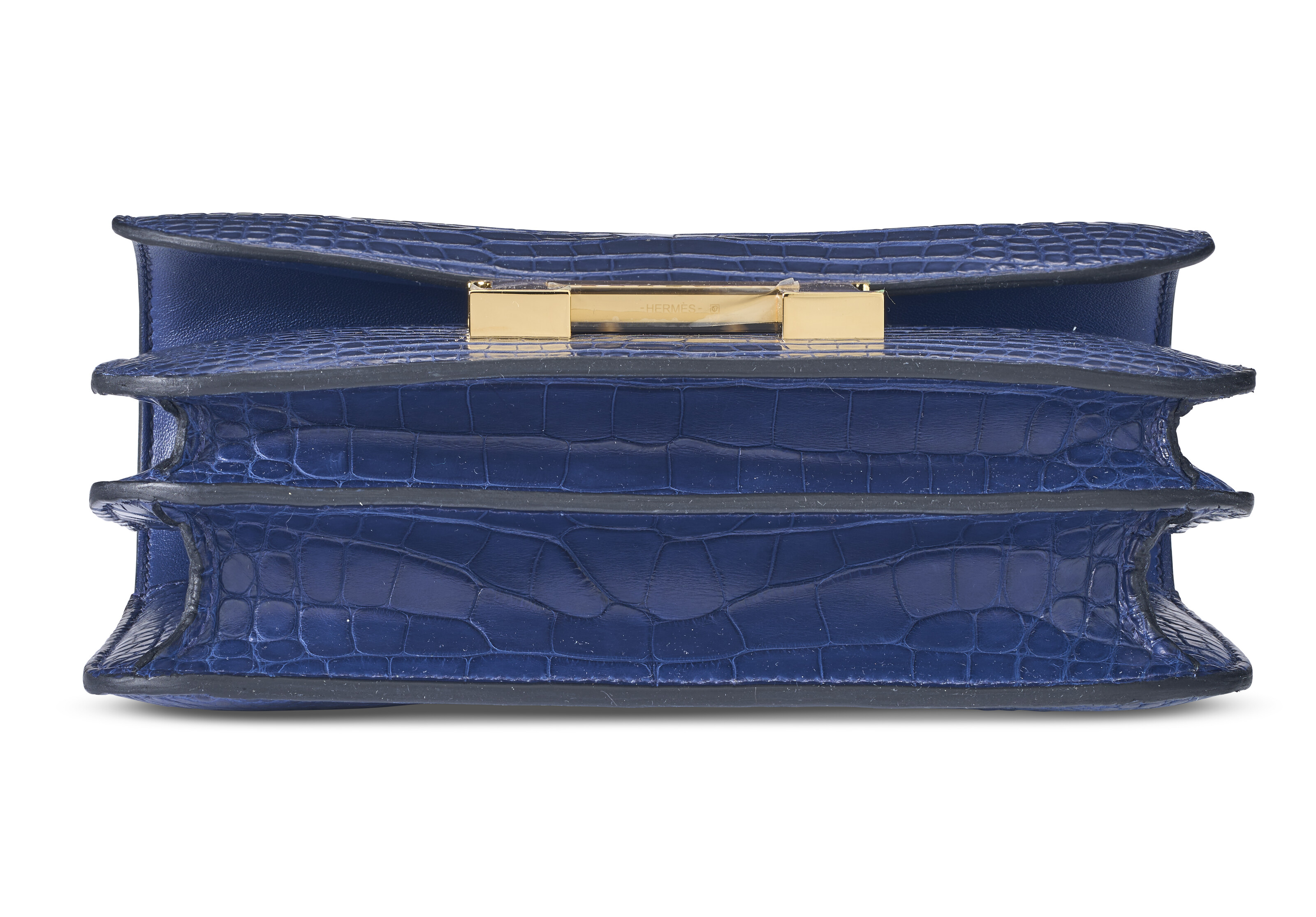 A MATTE BLEU SAPHIR ALLIGATOR MINI MIRROR CONSTANCE WITH GOLD