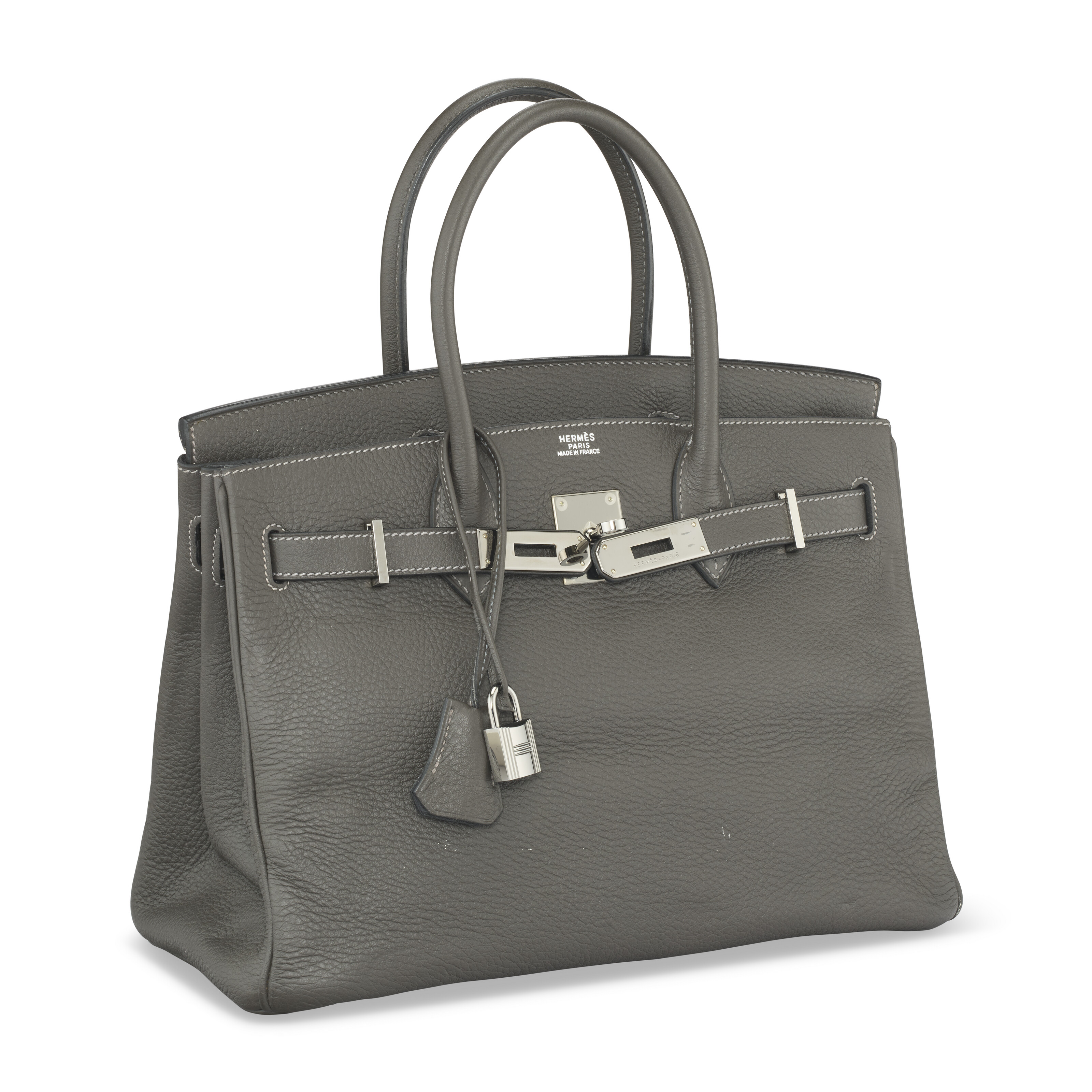 HERMES グレー チノパン 38 A GRAPHITE CLÉMENCE LEATHER BIRKIN 30 WITH RUTHENIUM HARDWARE
