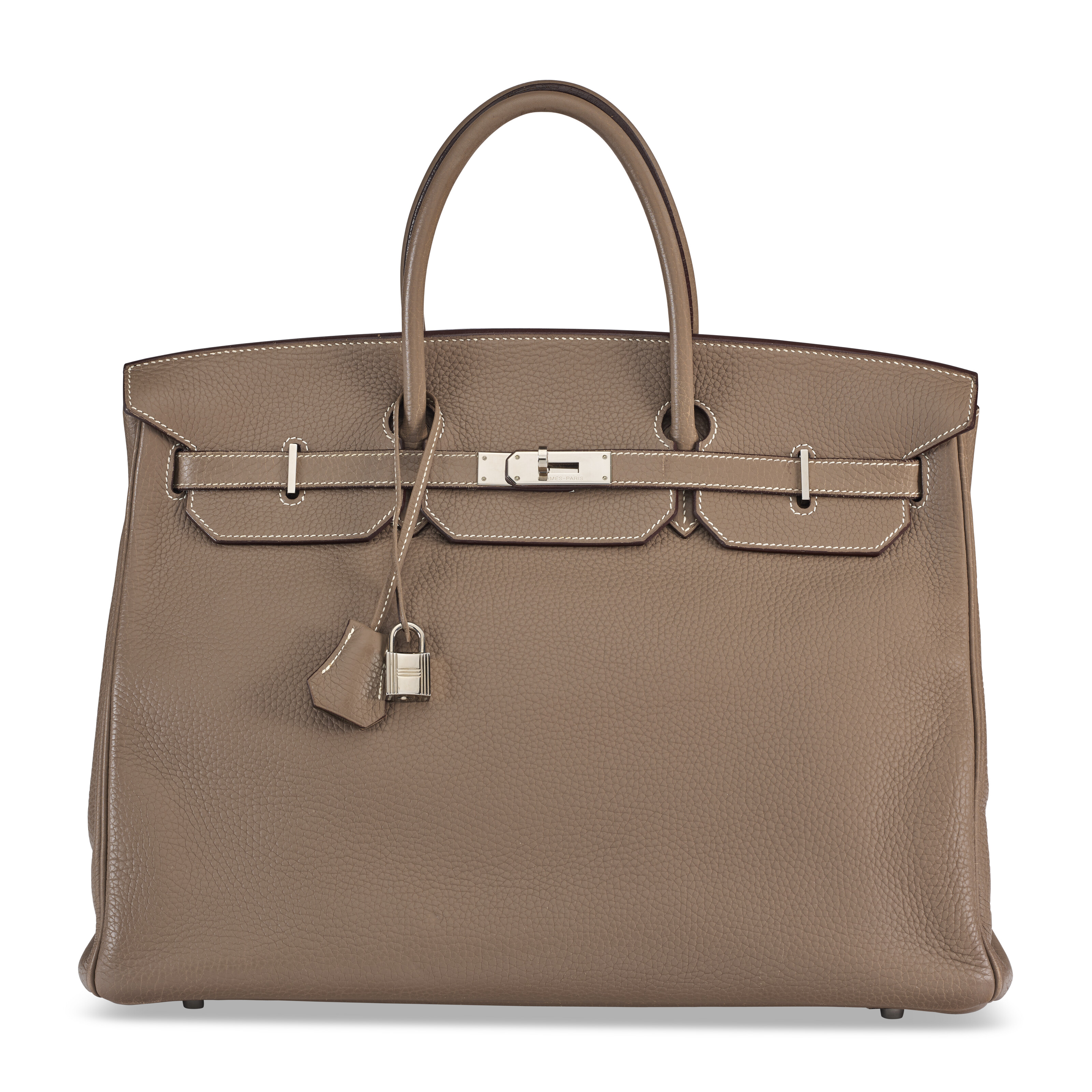 AN ÉTOUPE CLÉMENCE LEATHER BIRKIN 40 WITH PALLADIUM HARDWARE
