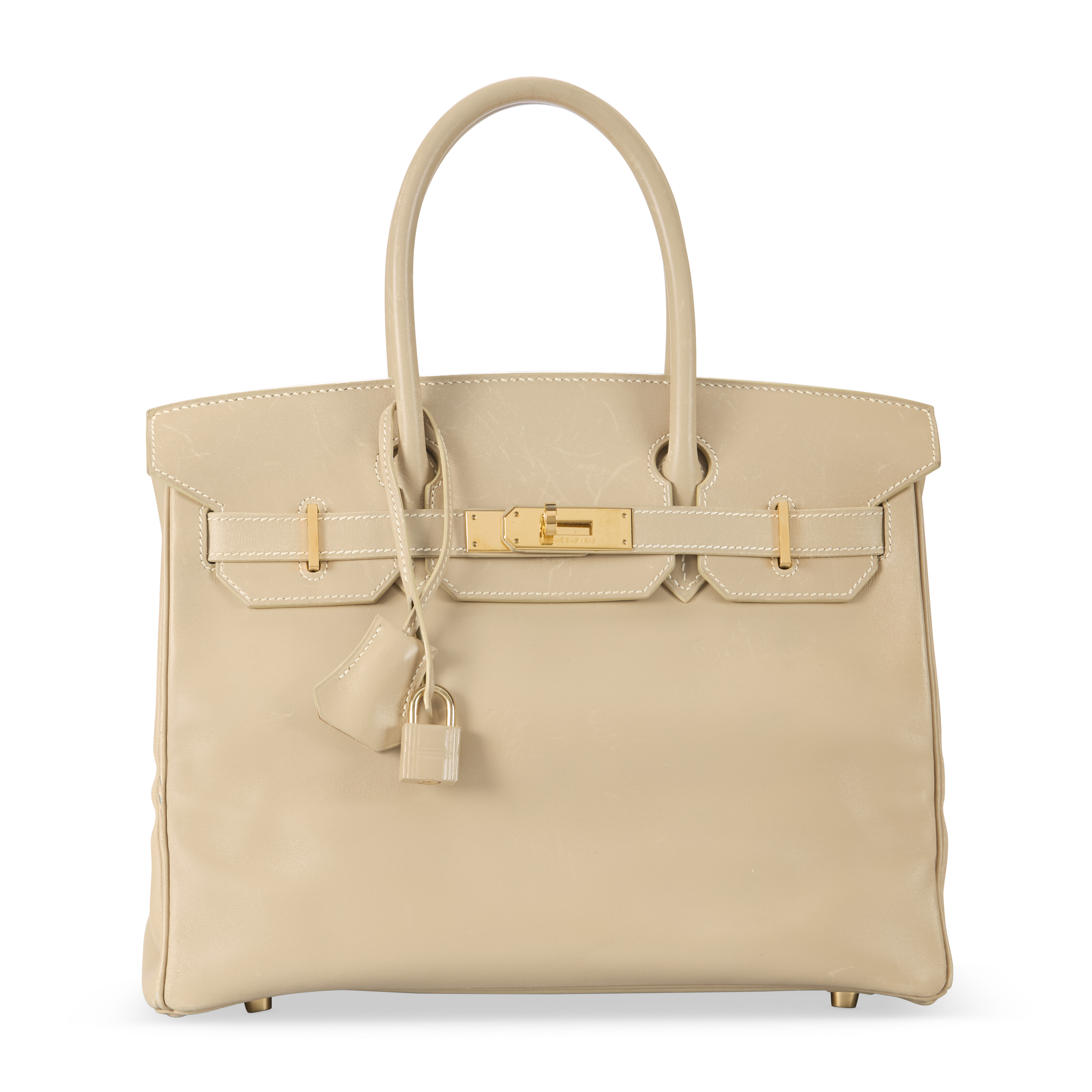A BEIGE NEPAL CALF BOX LEATHER BIRKIN 30 WITH GOLD HARDWARE