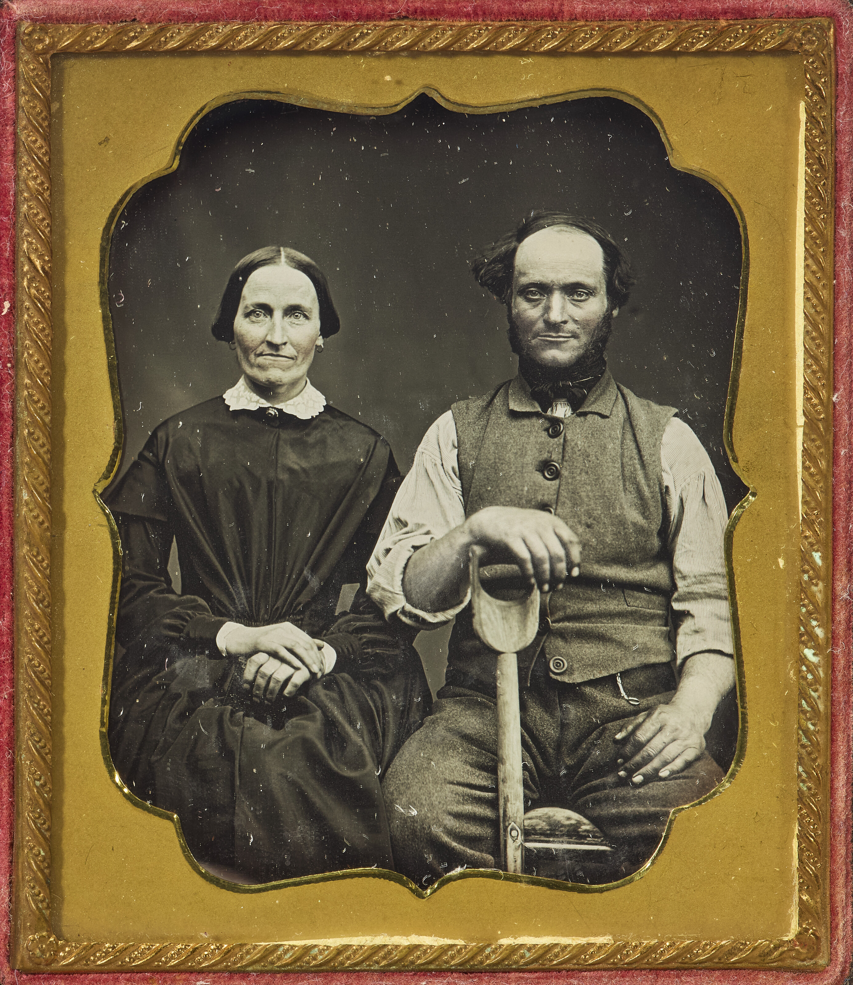 UNKNOWN PHOTOGRAPHER, Farmer and Wife, with a Shovel, 1843