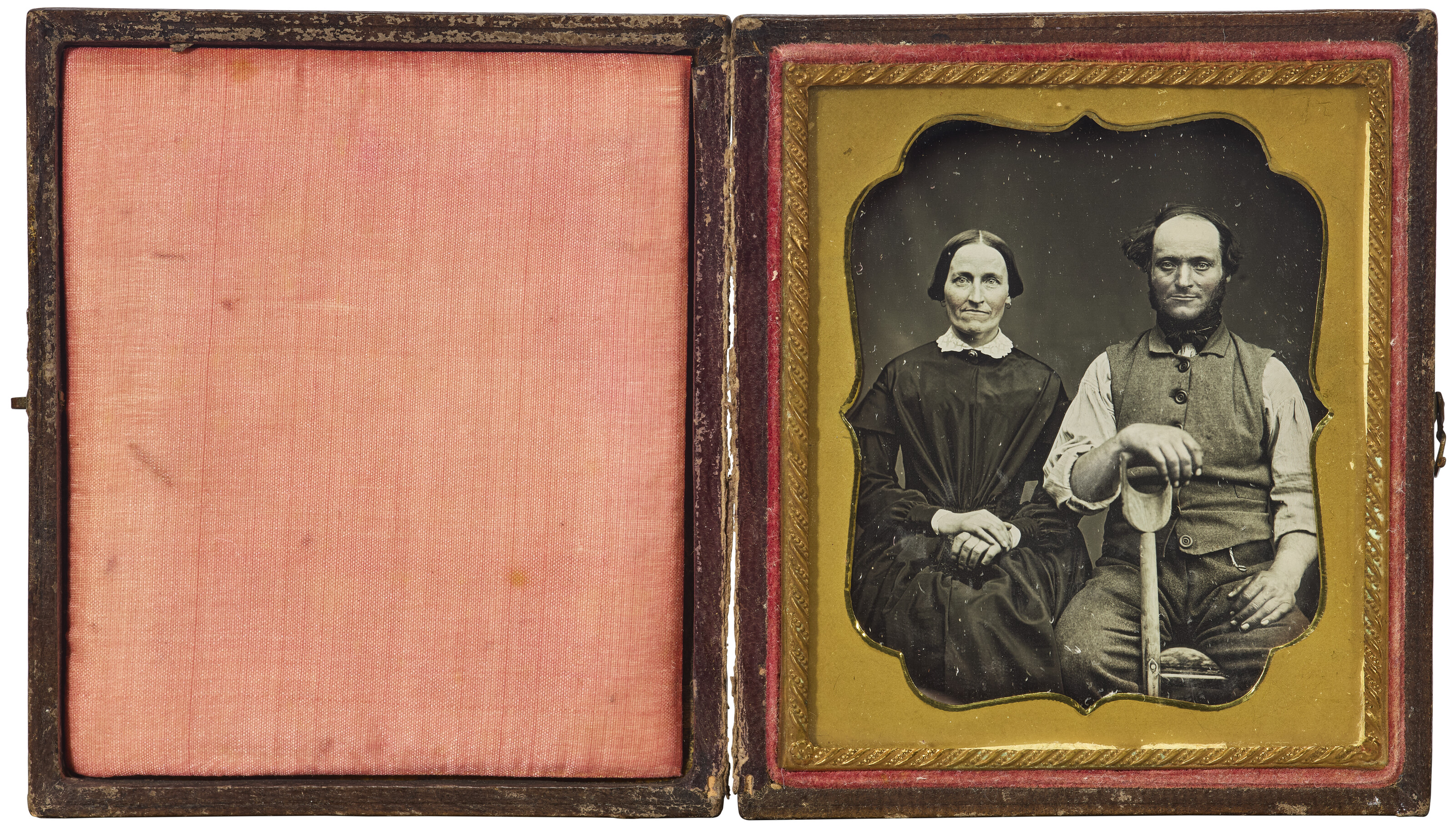 UNKNOWN PHOTOGRAPHER, Farmer and Wife, with a Shovel, 1843