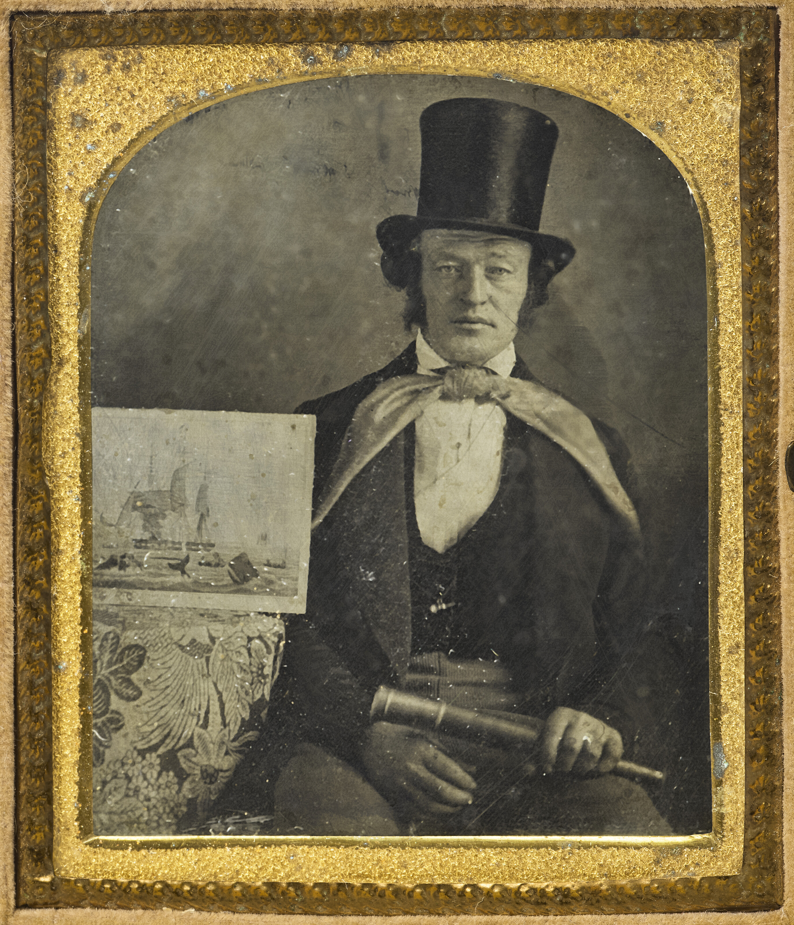 UNKNOWN PHOTOGRAPHER, Man with Telescope and Illustration of a