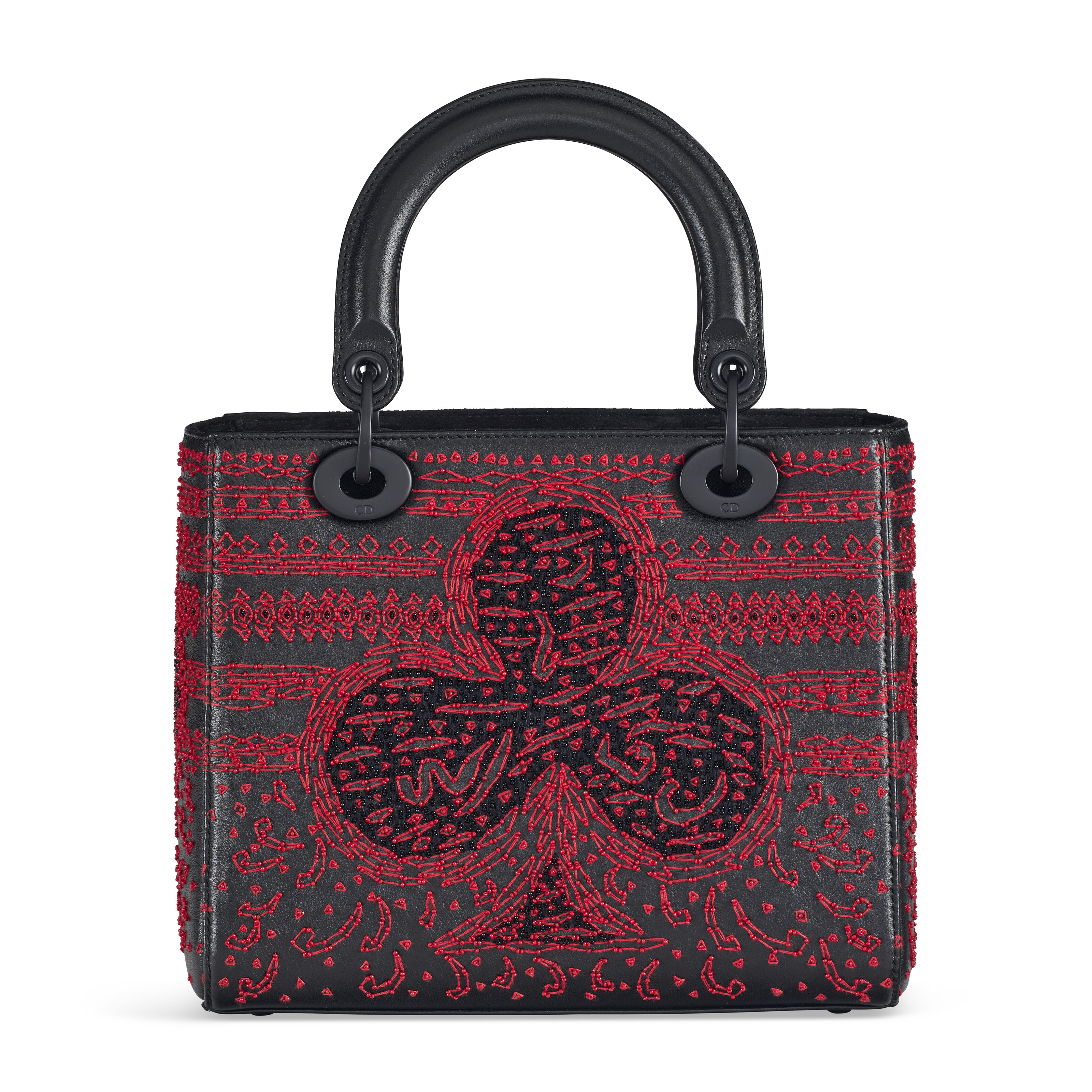A LIMITED EDITION BLACK & RED EMBROIDERED CALFSKIN LEATHER PLAYING