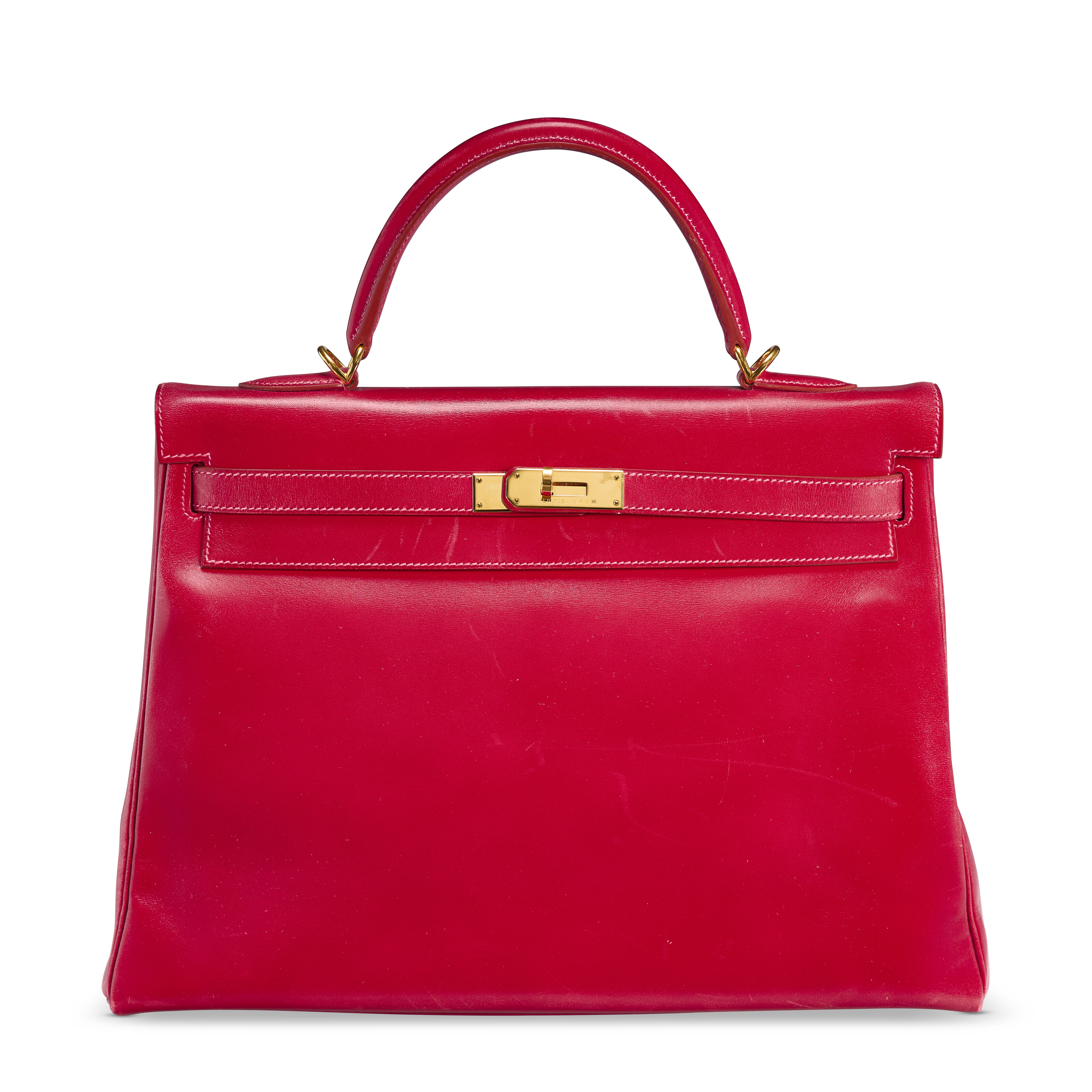 A ROUGE VIF CALF BOX LEATHER RETOURNÉ KELLY 35 WITH GOLD HARDWARE