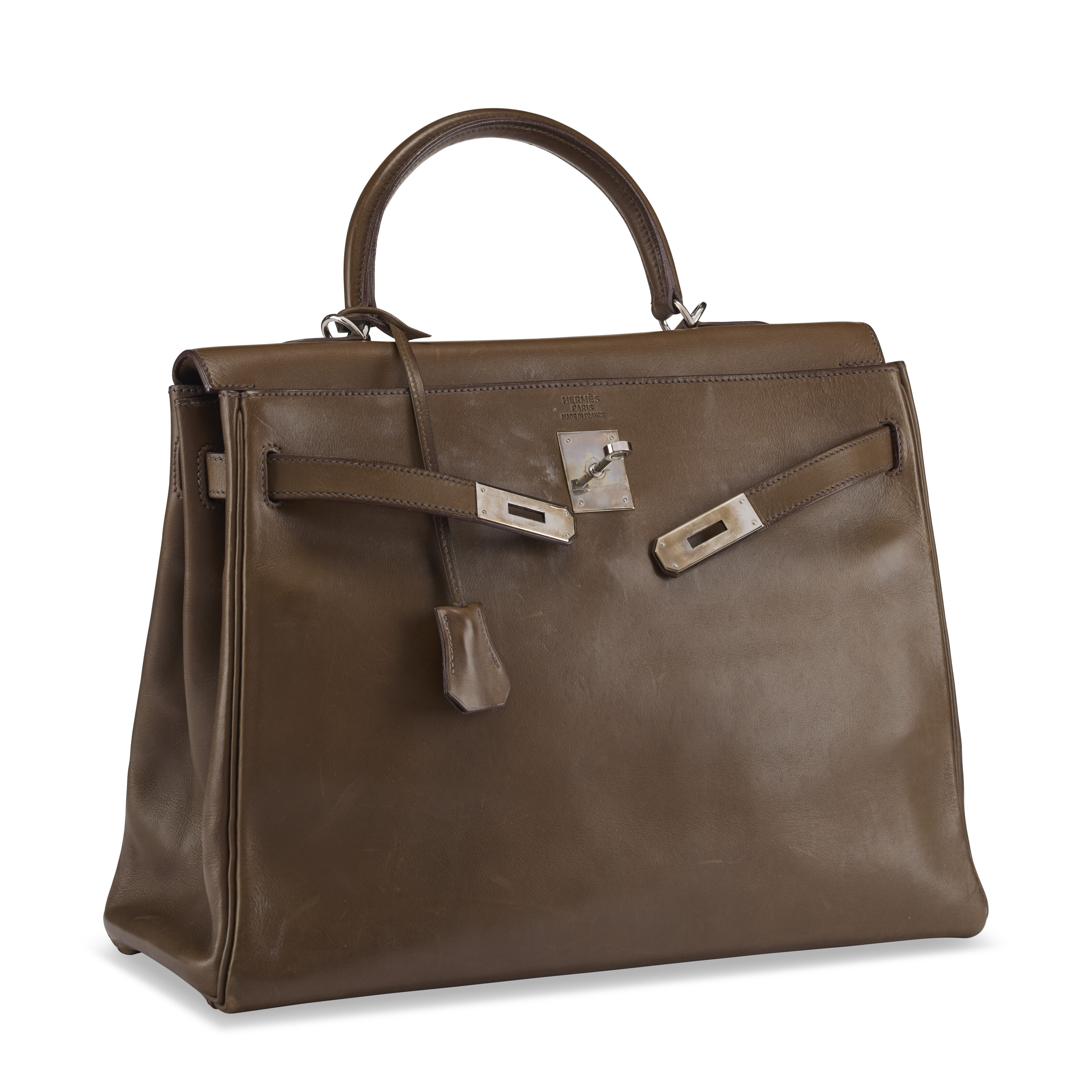 A VERT OLIVE BARÉNIA LEATHER RETOURNÉ KELLY 35 WITH PALLADIUM