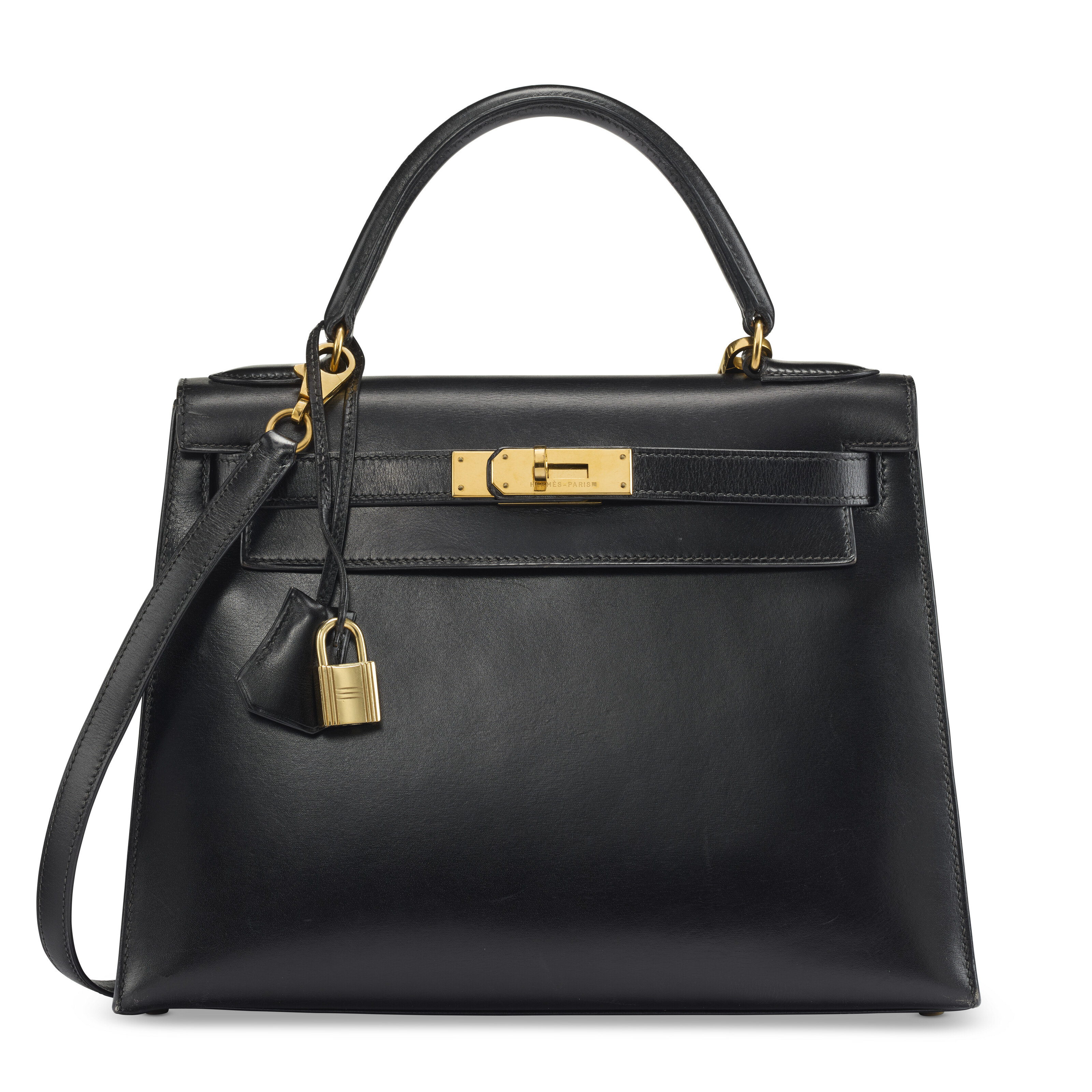 A BLACK CALF BOX LEATHER RETOURNÉ KELLY 28 WITH PALLADIUM HARDWARE