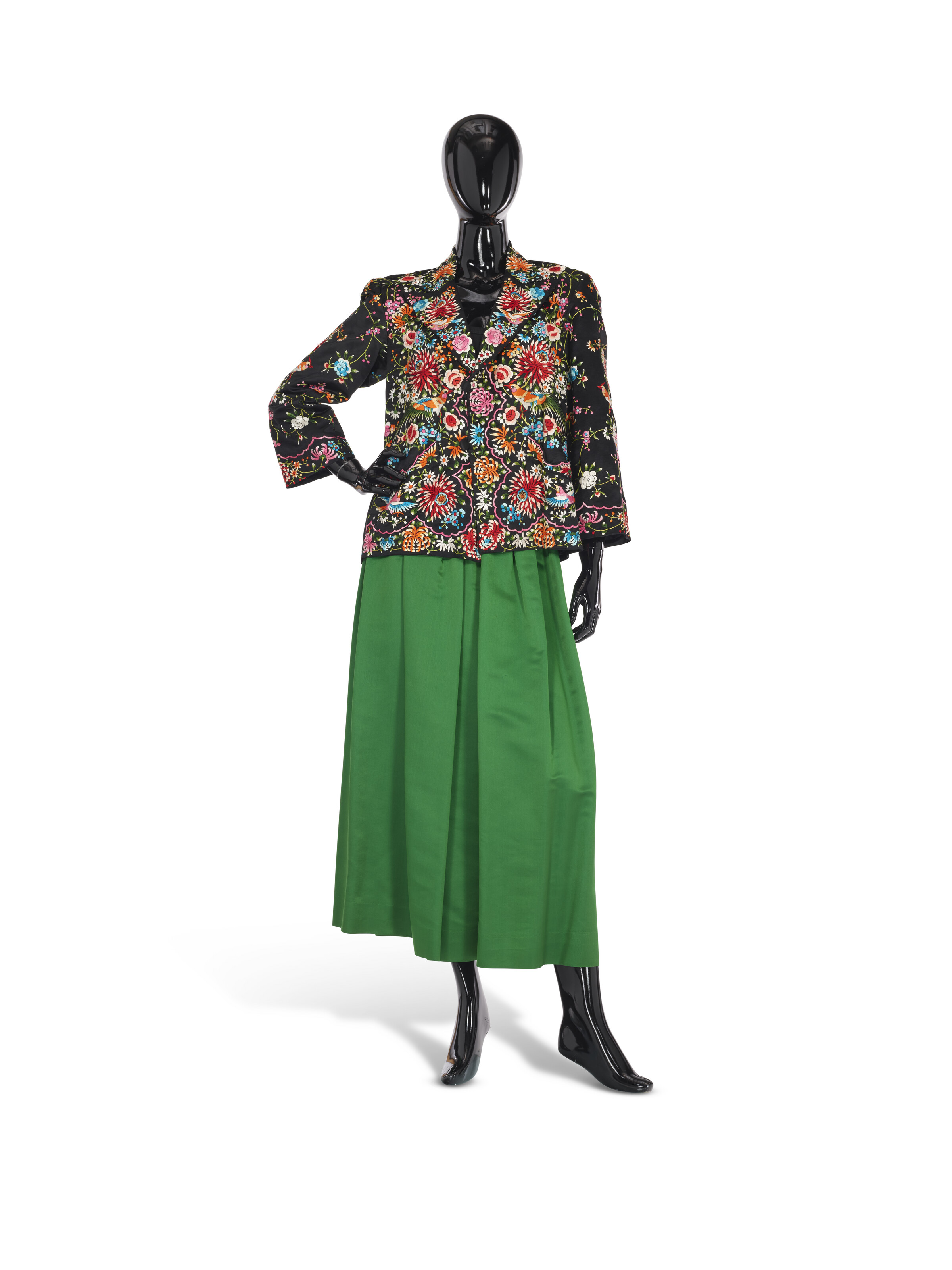 A MULTICOLOR FEATHER BOLERO JACKET, LABELED ADRIENNE LANDAU
