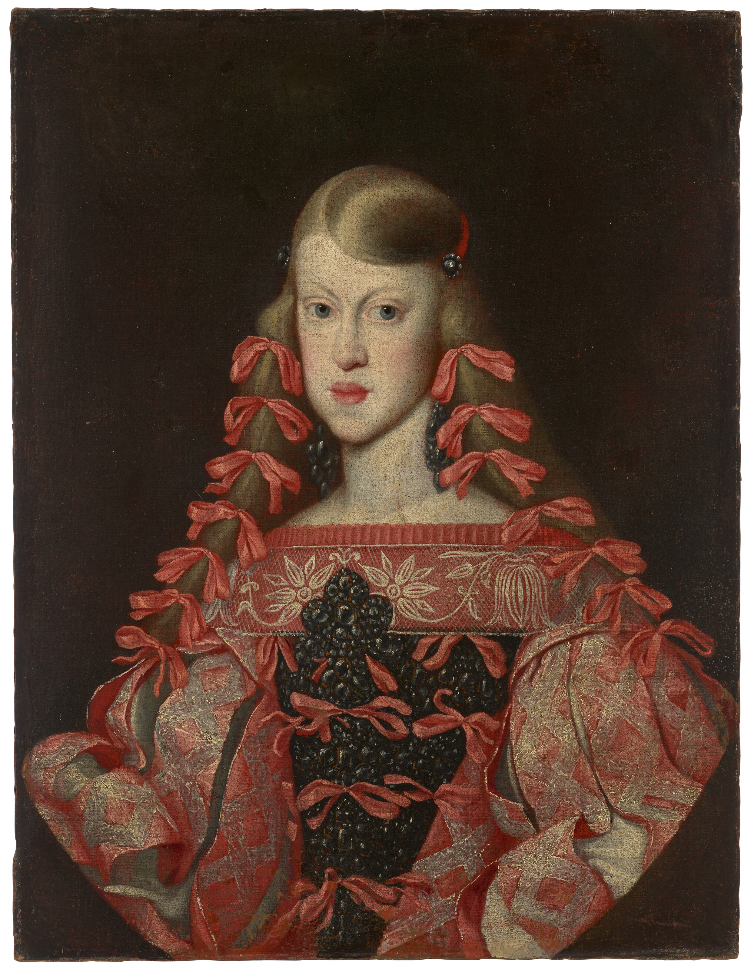 SPANISH SCHOOL, 17TH CENTURY, Portrait of Margarita Teresa (1651-1673),  Infanta of Spain, and later Holy Roman Empress, Queen Consort of Germany  Hungary and Bohemia, Archduchess Consort of Austria, in a red and