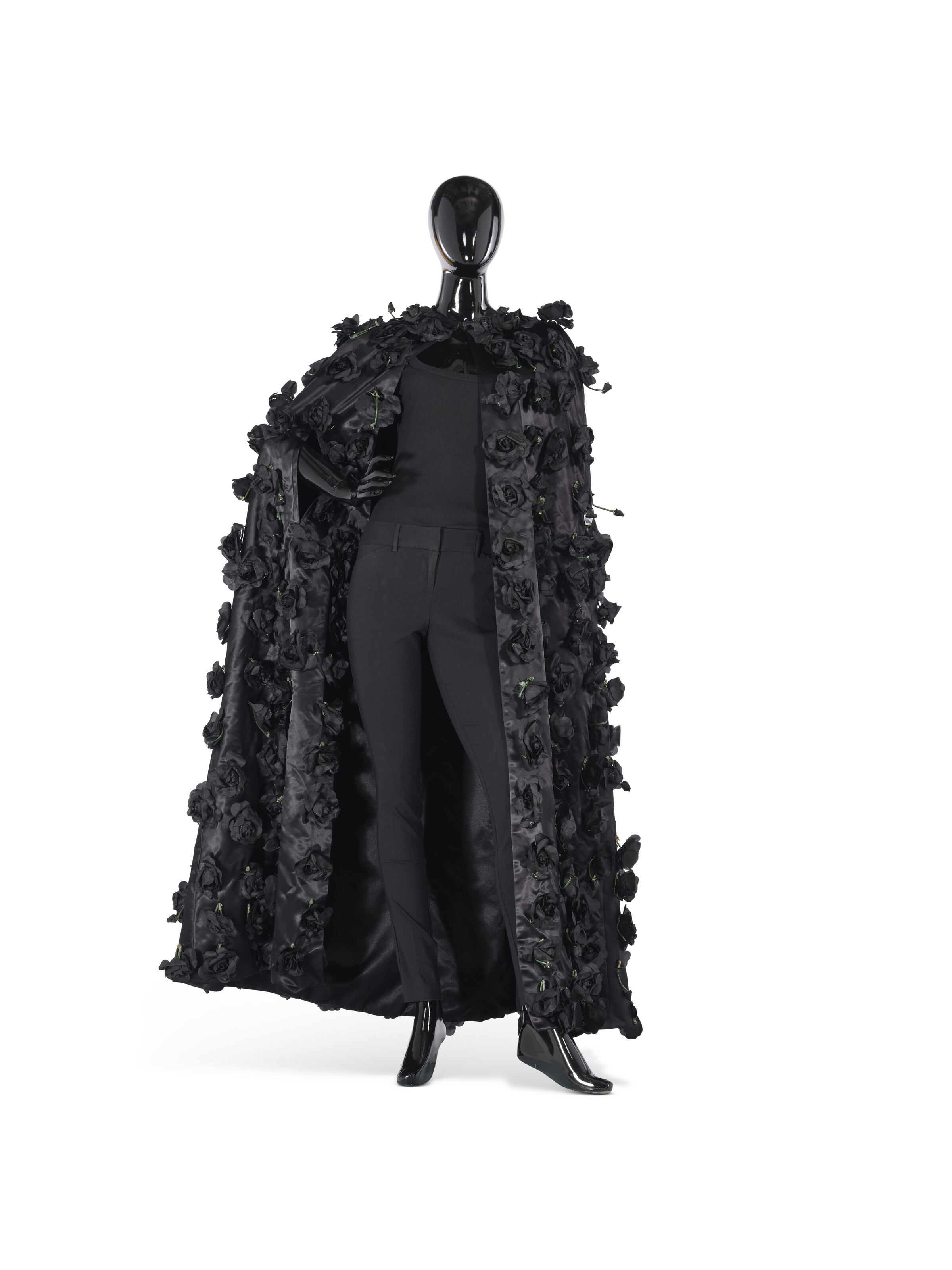 DULE Flower Printed Long Cape Black main image 0