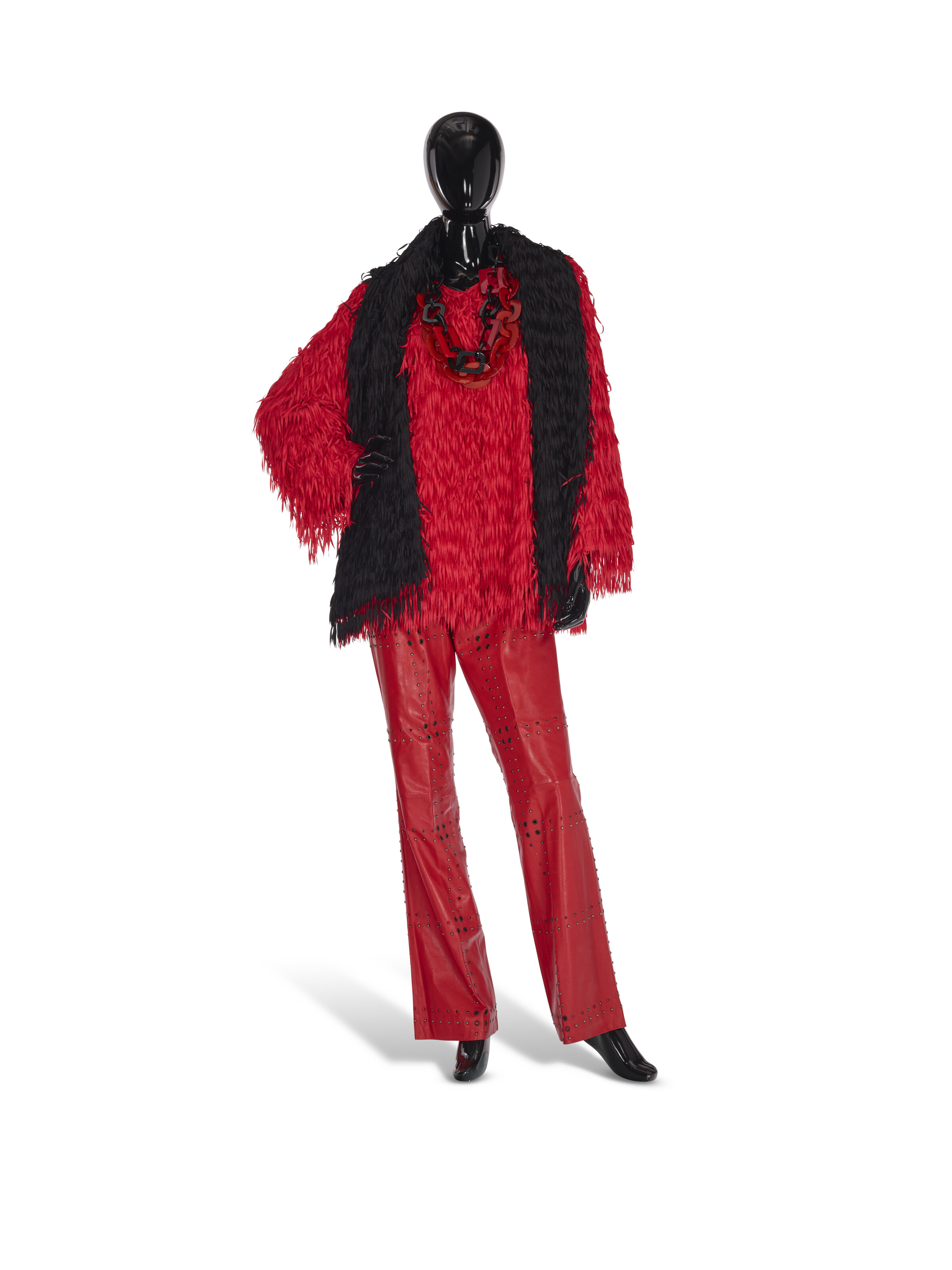 prada 2007aw 比翼デザインコート A BLACK SATIN PVC FRINGED AND FEATHER COAT, LABELED PRADA, 2007