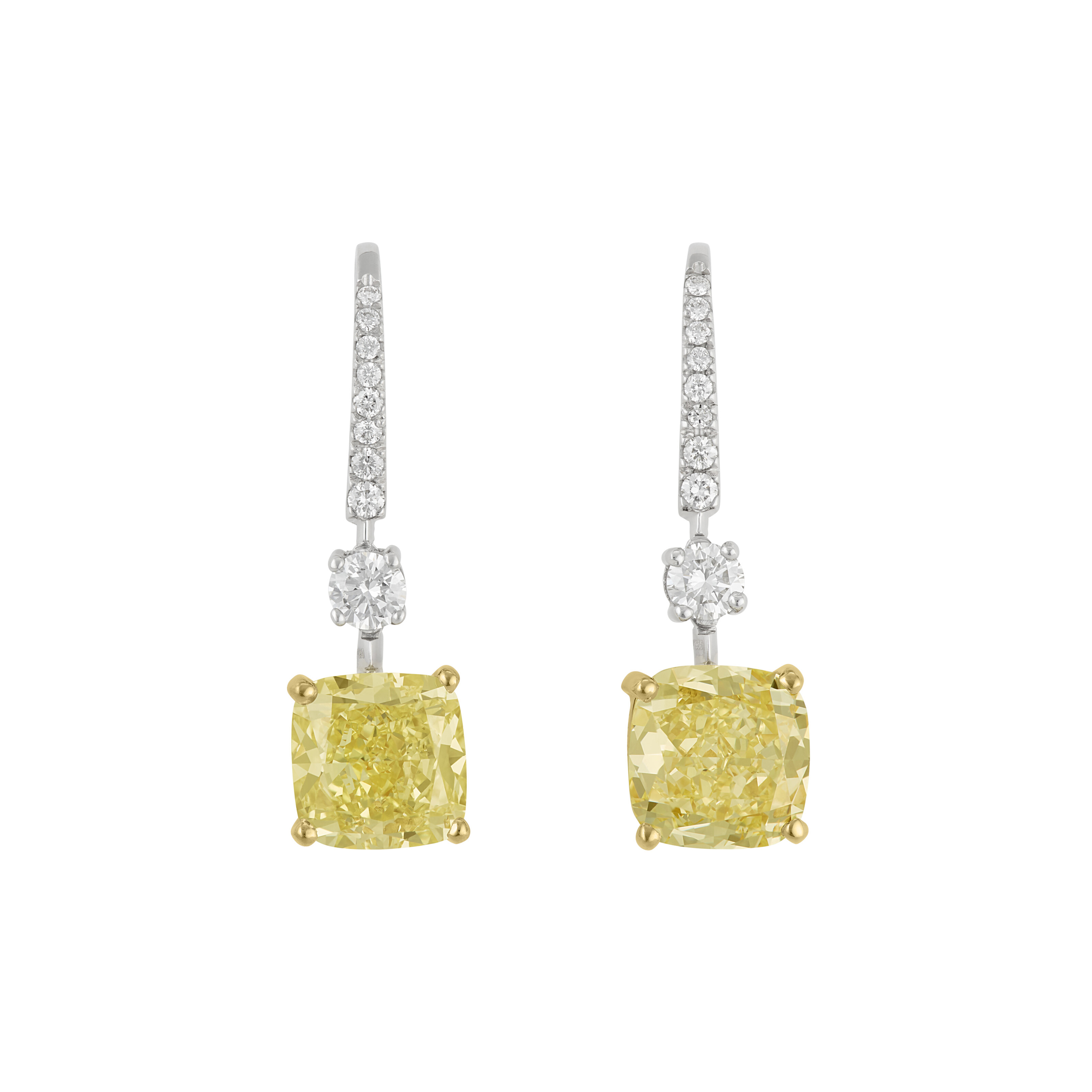 GRAFF COLORED DIAMOND AND DIAMOND PENDANT EARRINGS