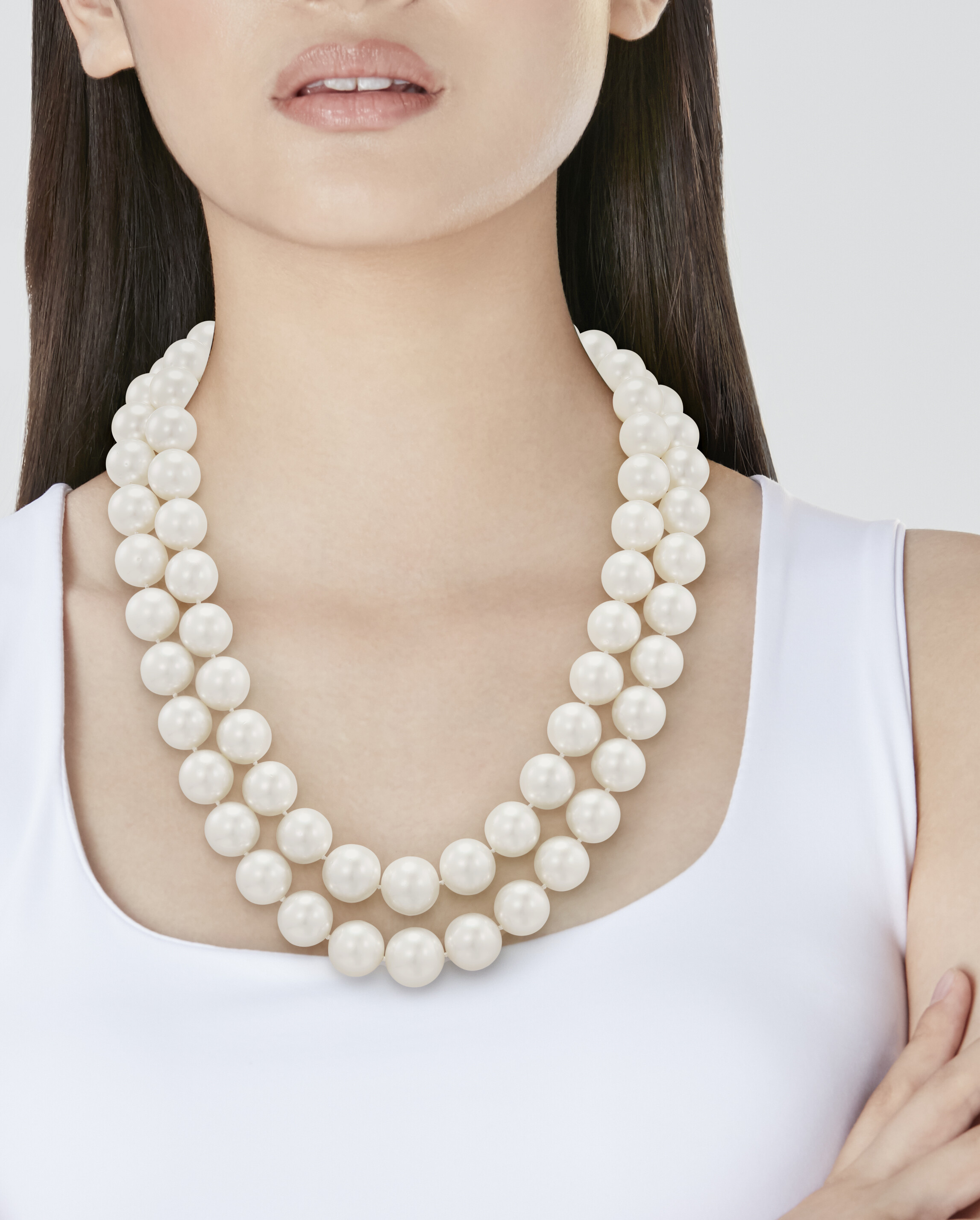 DOUBLE STRAND CULTURED PEARL, SAPPHIRE AND DIAMOND NECKLACE image 2