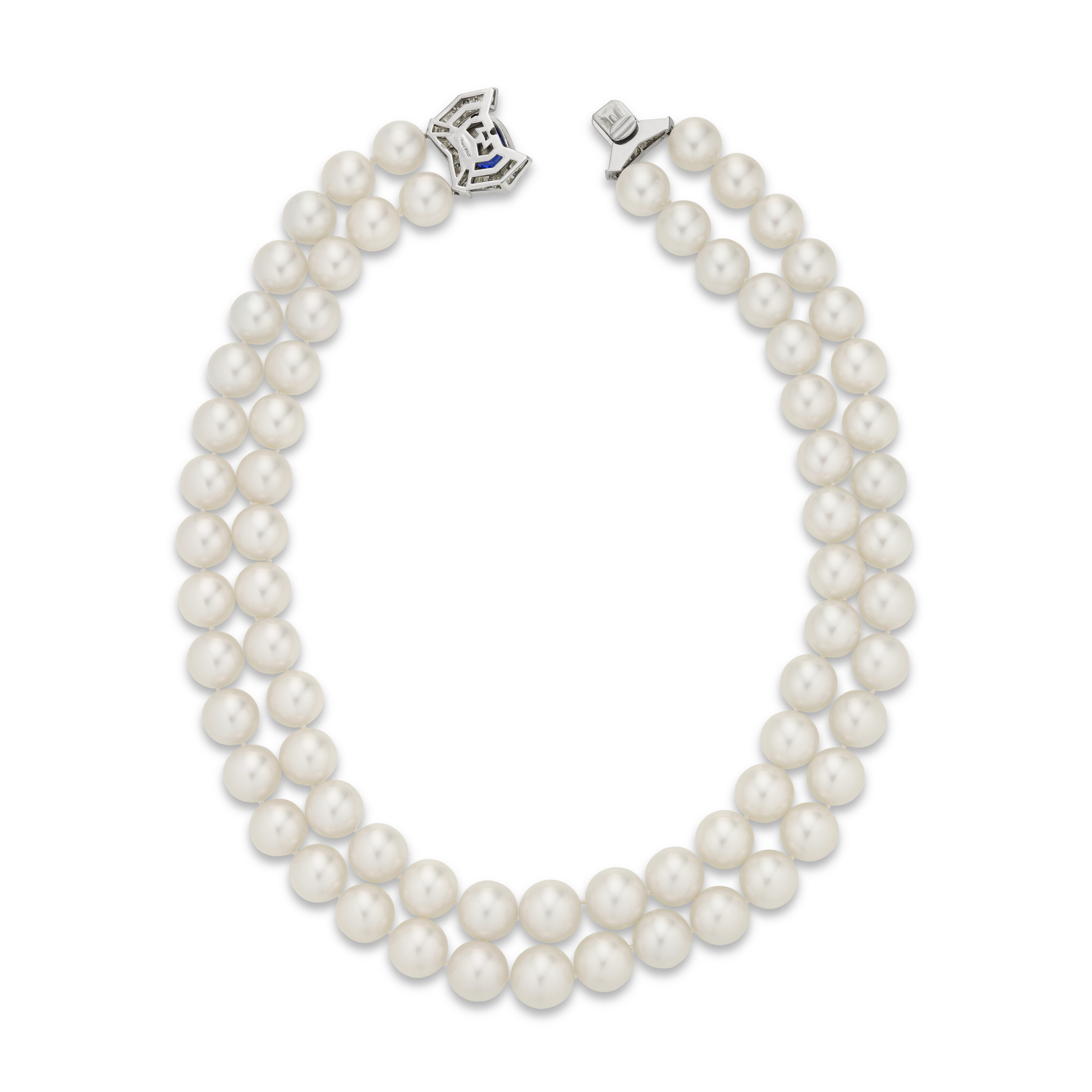 DOUBLE STRAND CULTURED PEARL, SAPPHIRE AND DIAMOND NECKLACE image 4