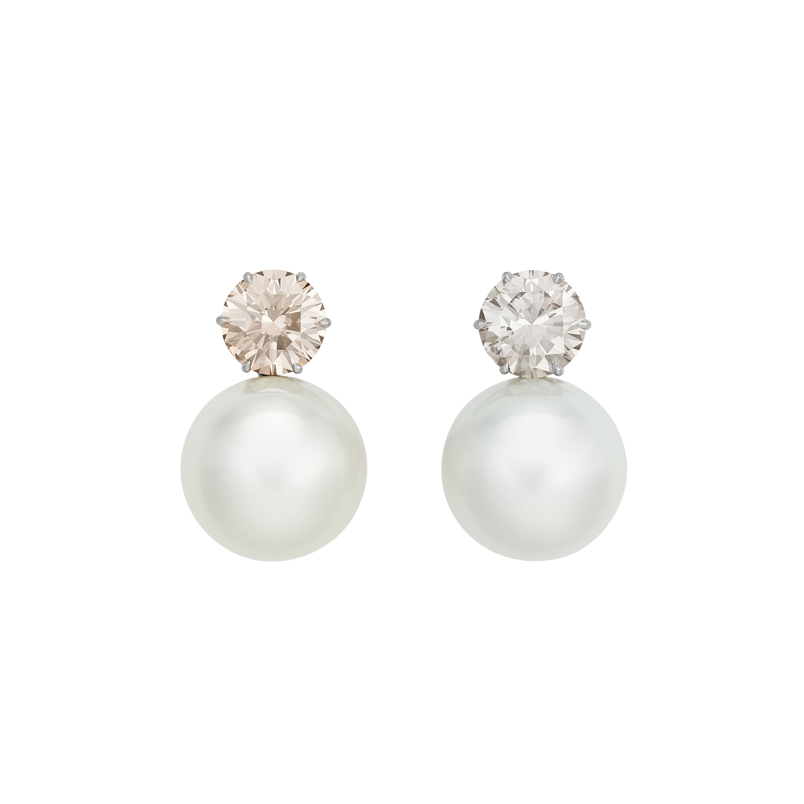 ADLER COLORED DIAMOND AND CULTURED PEARL EARRINGS