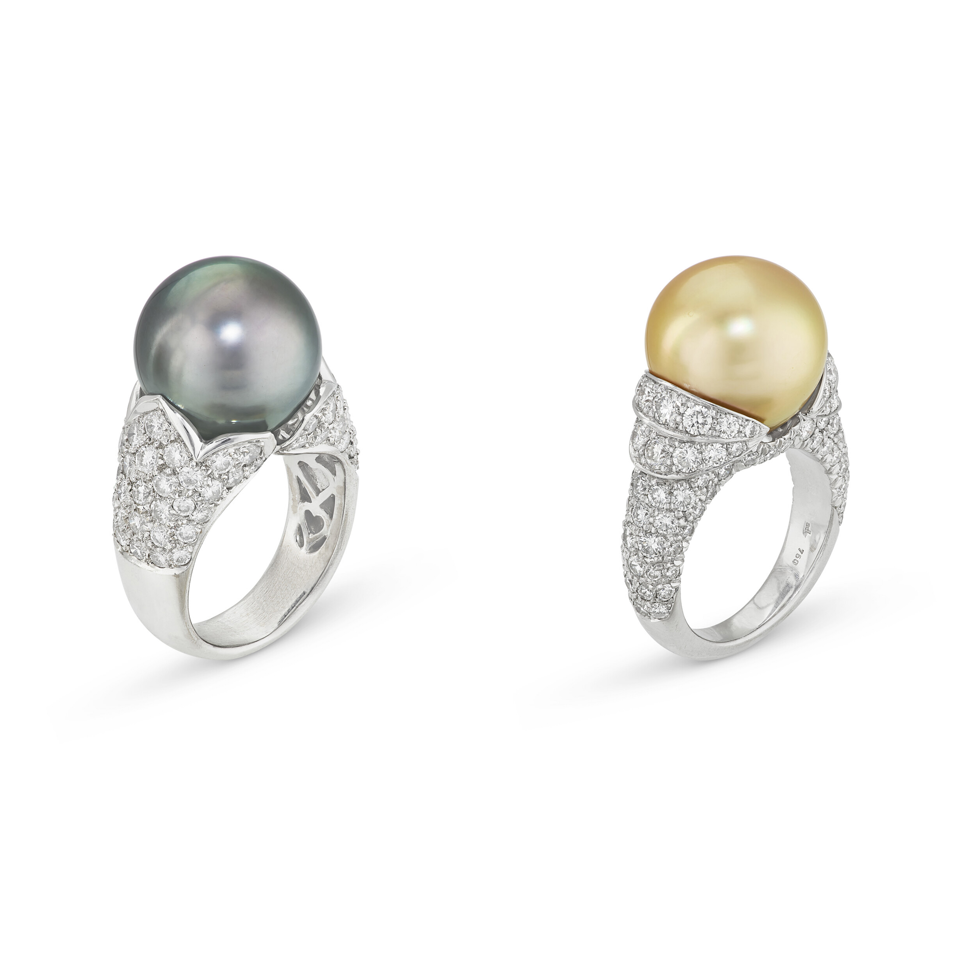 ADLER TWO CULTURED PEARL AND DIAMOND RINGS
