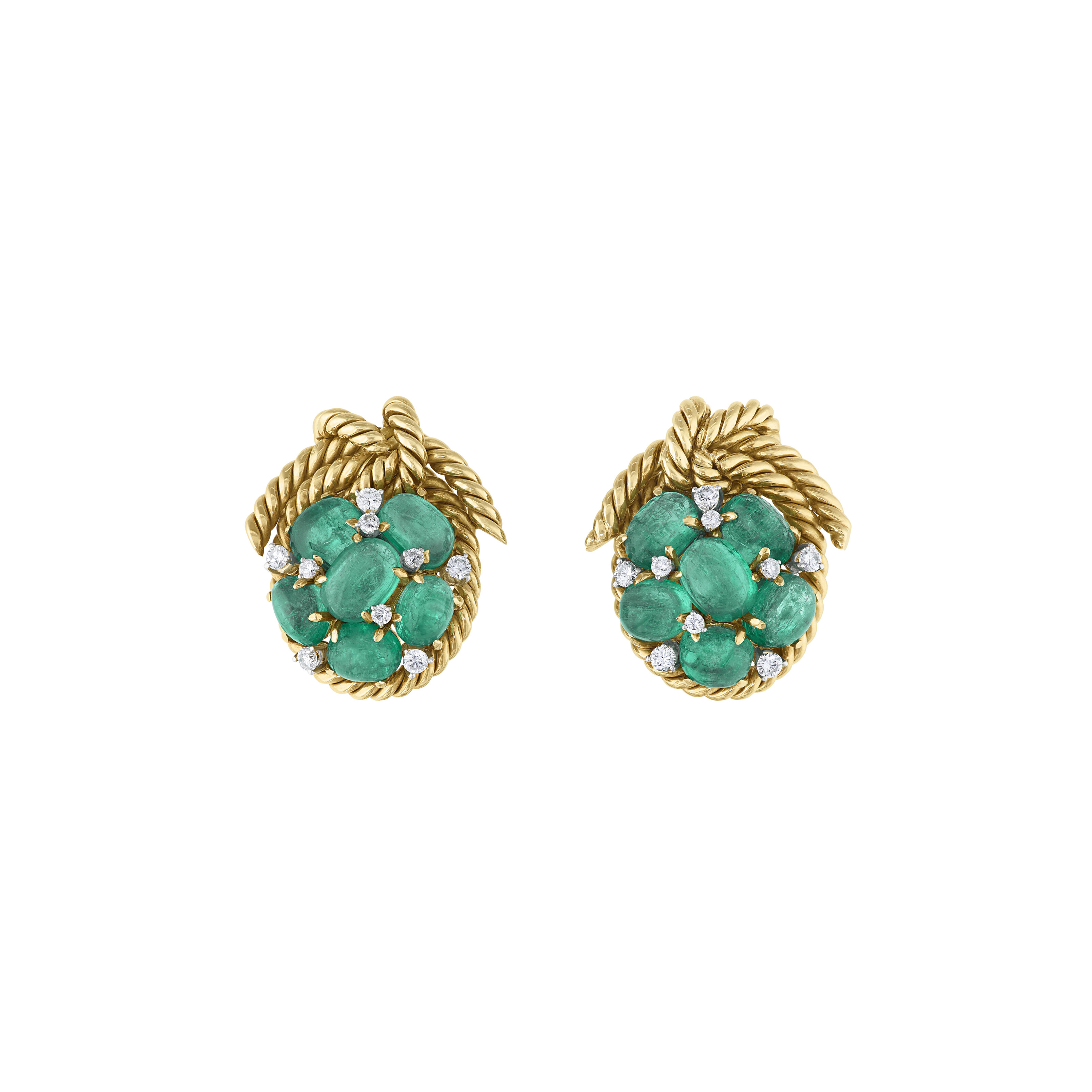 VERDURA EMERALD AND DIAMOND 'ROPE KNOT' EARRINGS