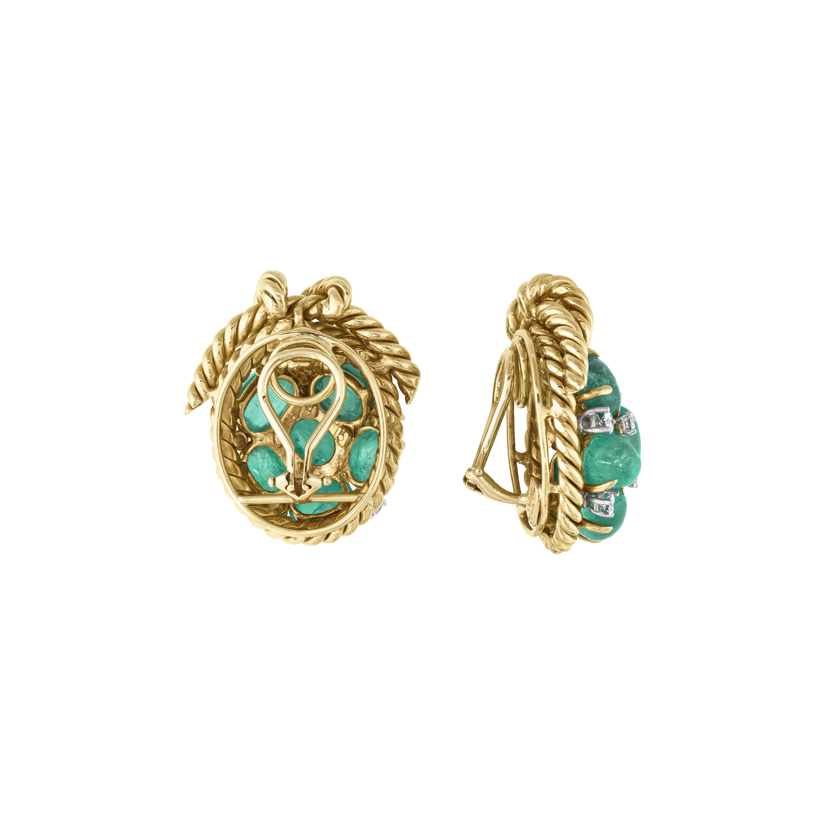 VERDURA EMERALD AND DIAMOND 'ROPE KNOT' EARRINGS image 3