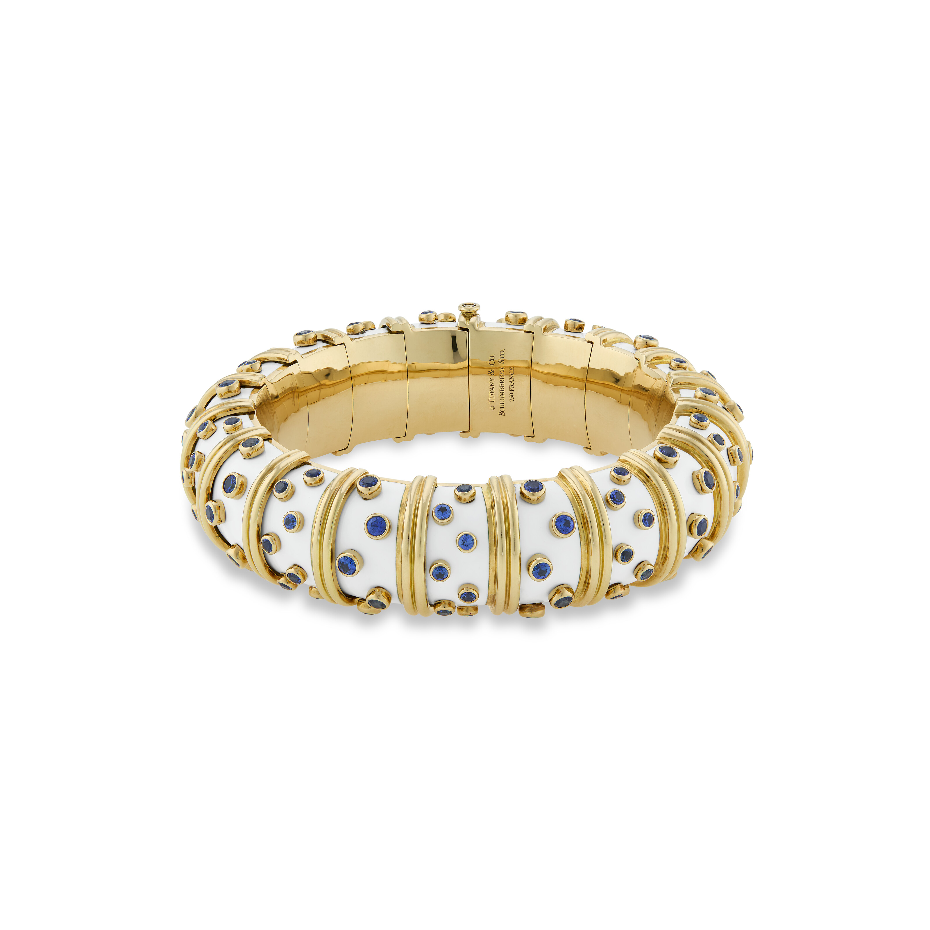 TIFFANY & CO., JEAN SCHLUMBERGER WHITE ENAMEL AND SAPPHIRE BANGLE BRACELET image 3