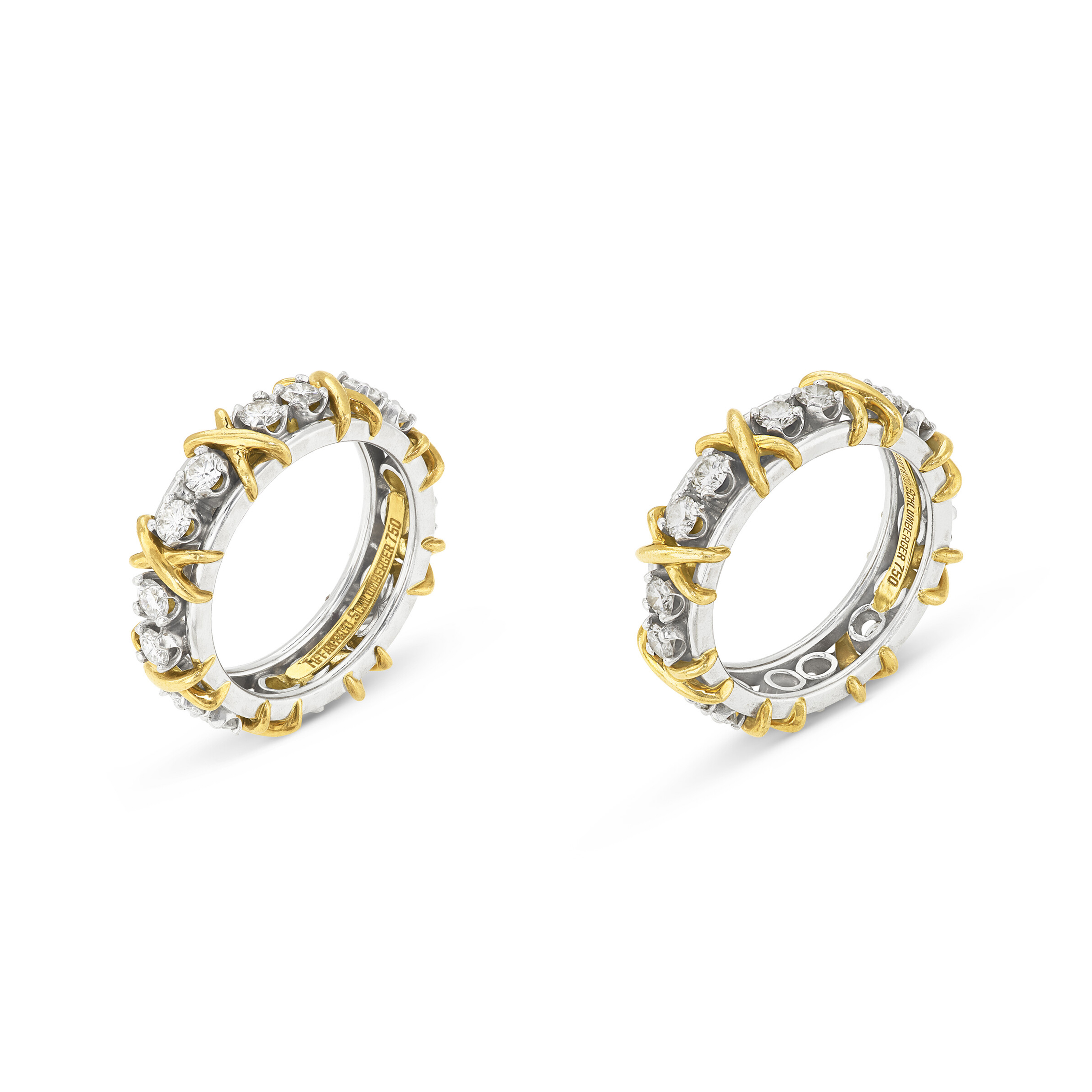 TIFFANY & CO., JEAN SCHLUMBERGER PAIR OF DIAMOND 'SIXTEEN STONE' ETERNITY BAND RINGS