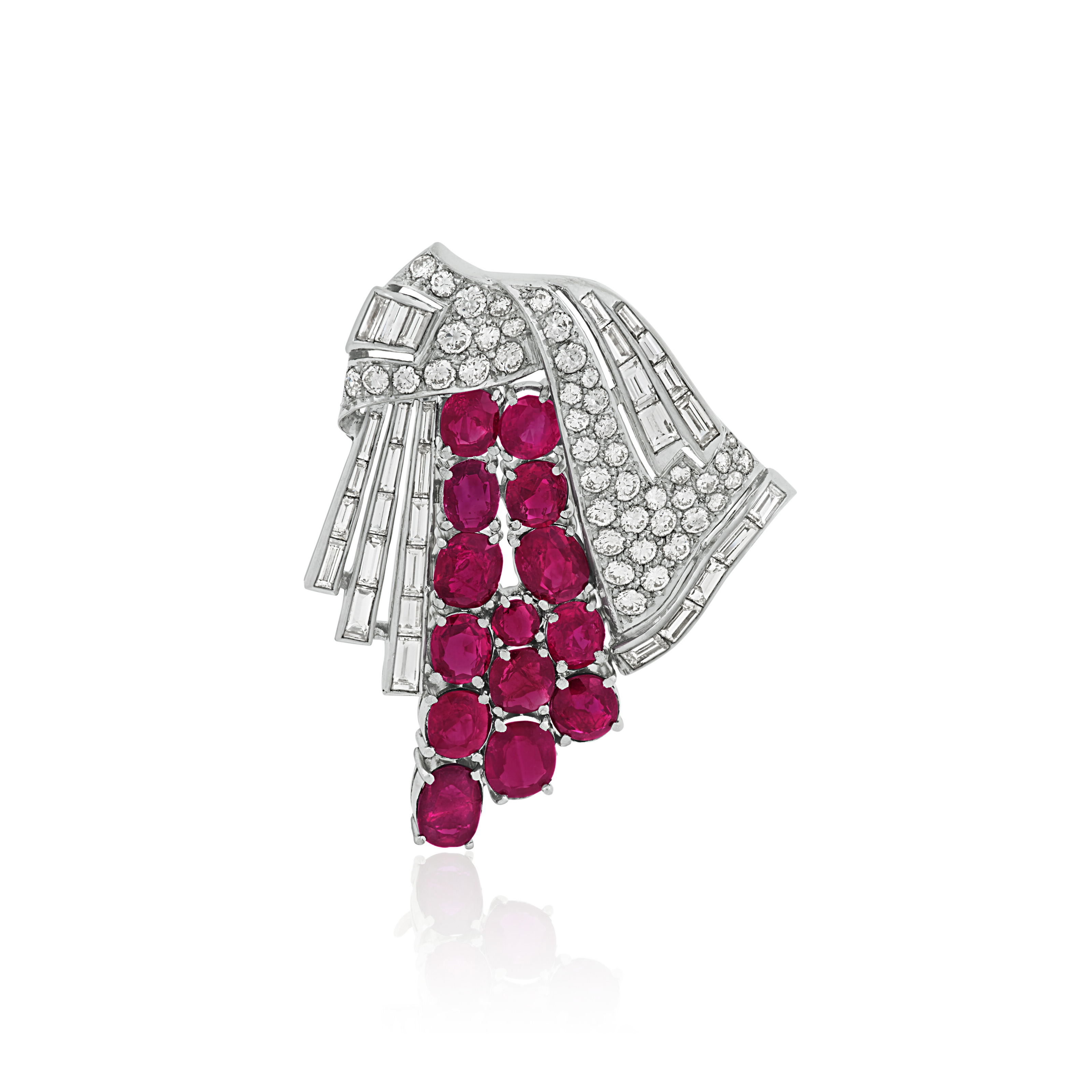 VAN CLEEF & ARPELS RETRO RUBY AND DIAMOND CLIP-BROOCH