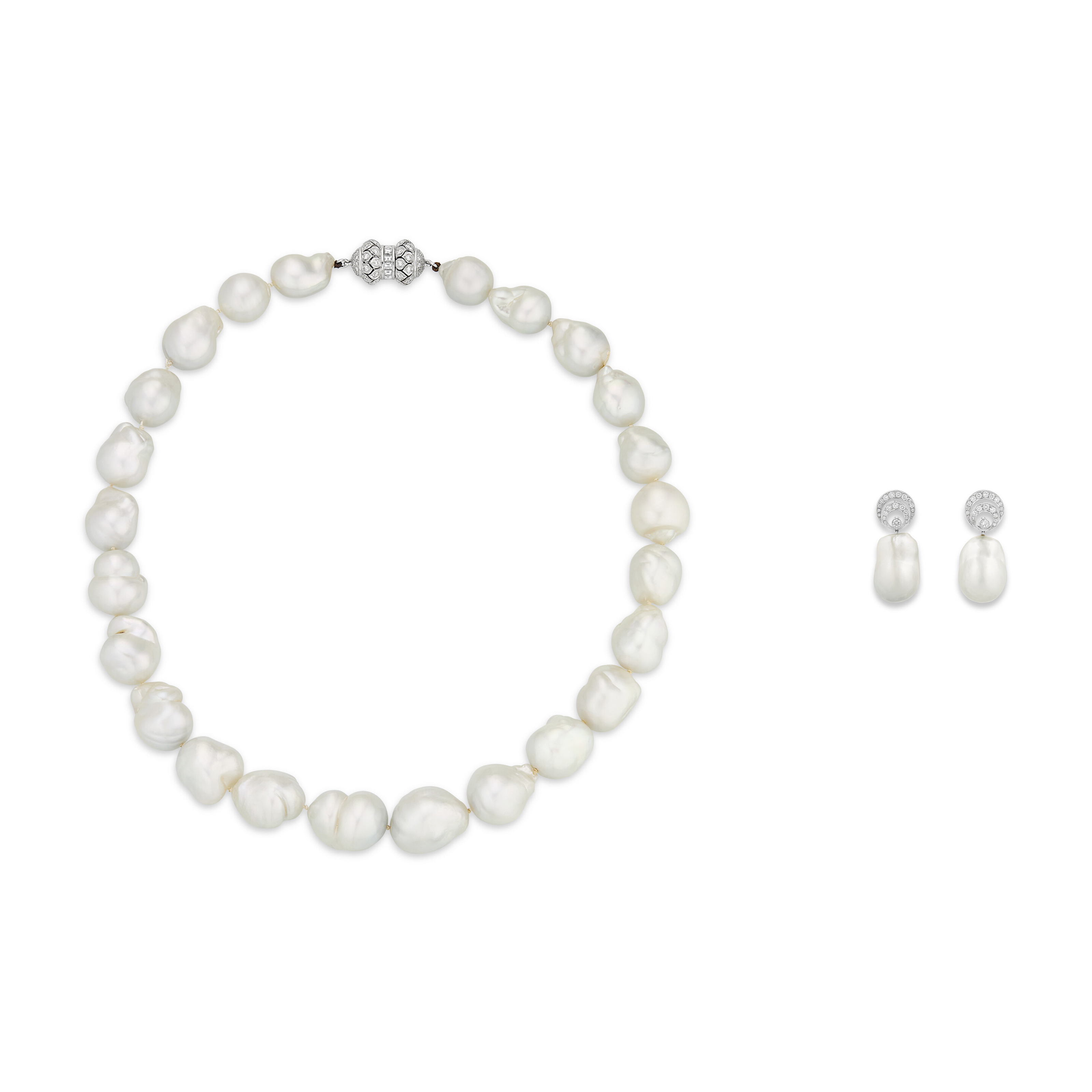 ADLER SET OF BAROQUE CULTURED PEARL AND DIAMOND JEWELRY